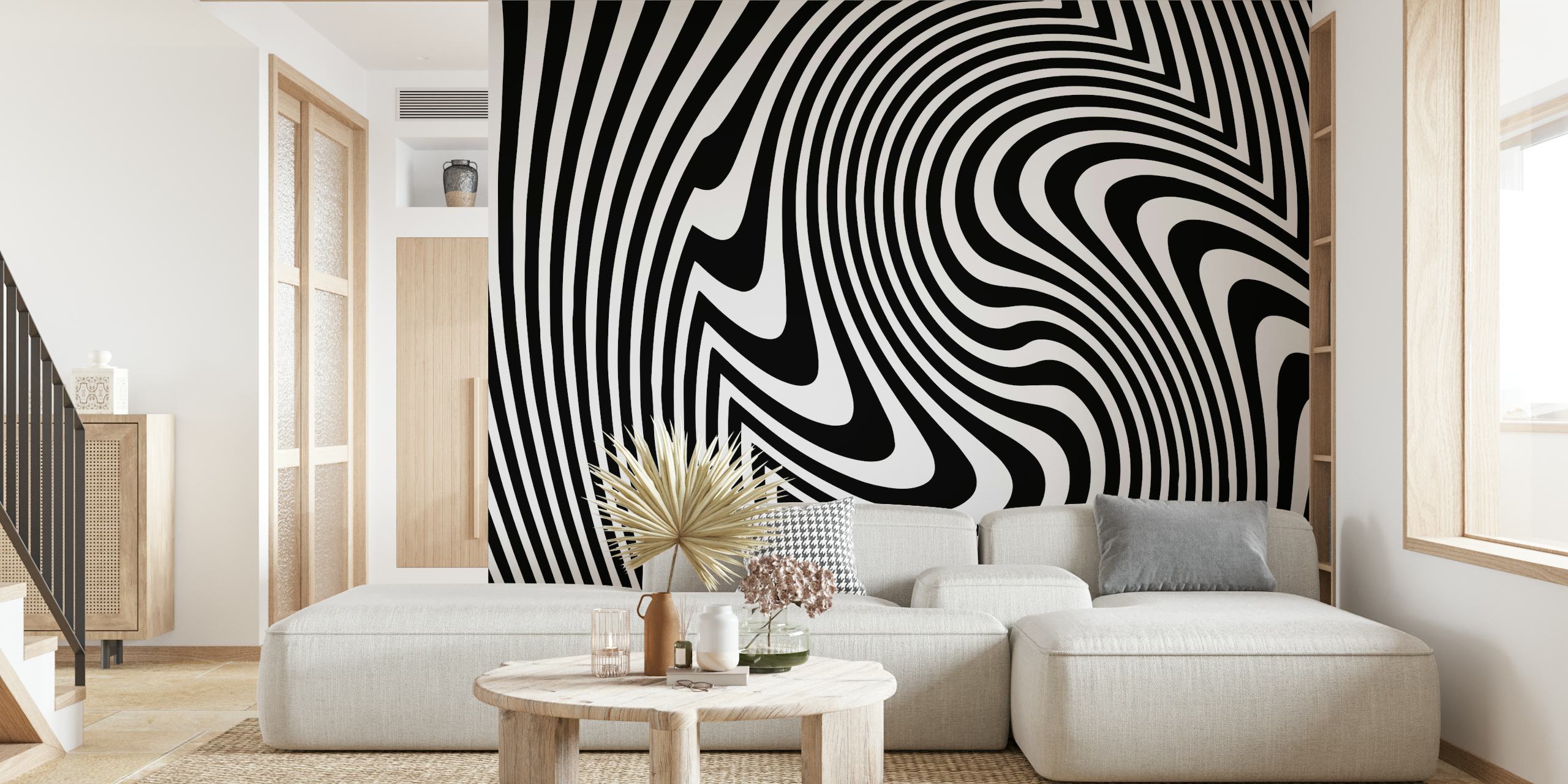 tapeta Black White Retro Waves w pokoju