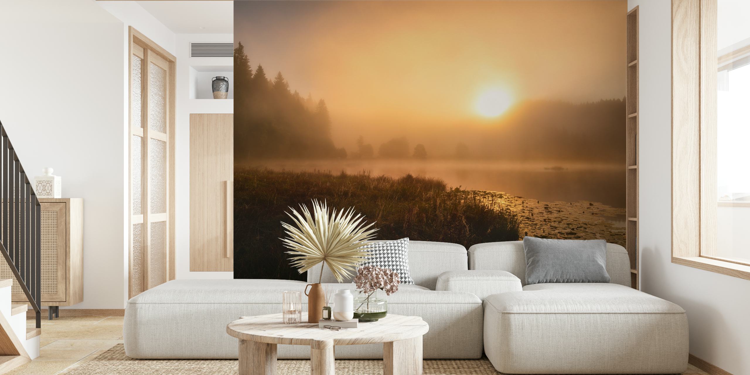 Misty Autumn Morning Landscape Wall Mural