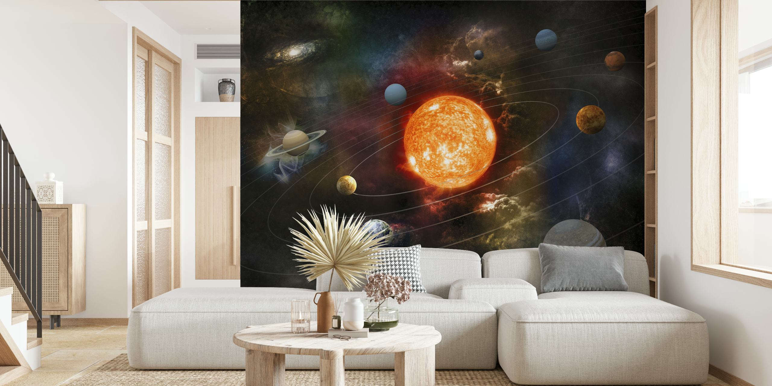 Solar system planets in vibrant colors on dark background wallpaper