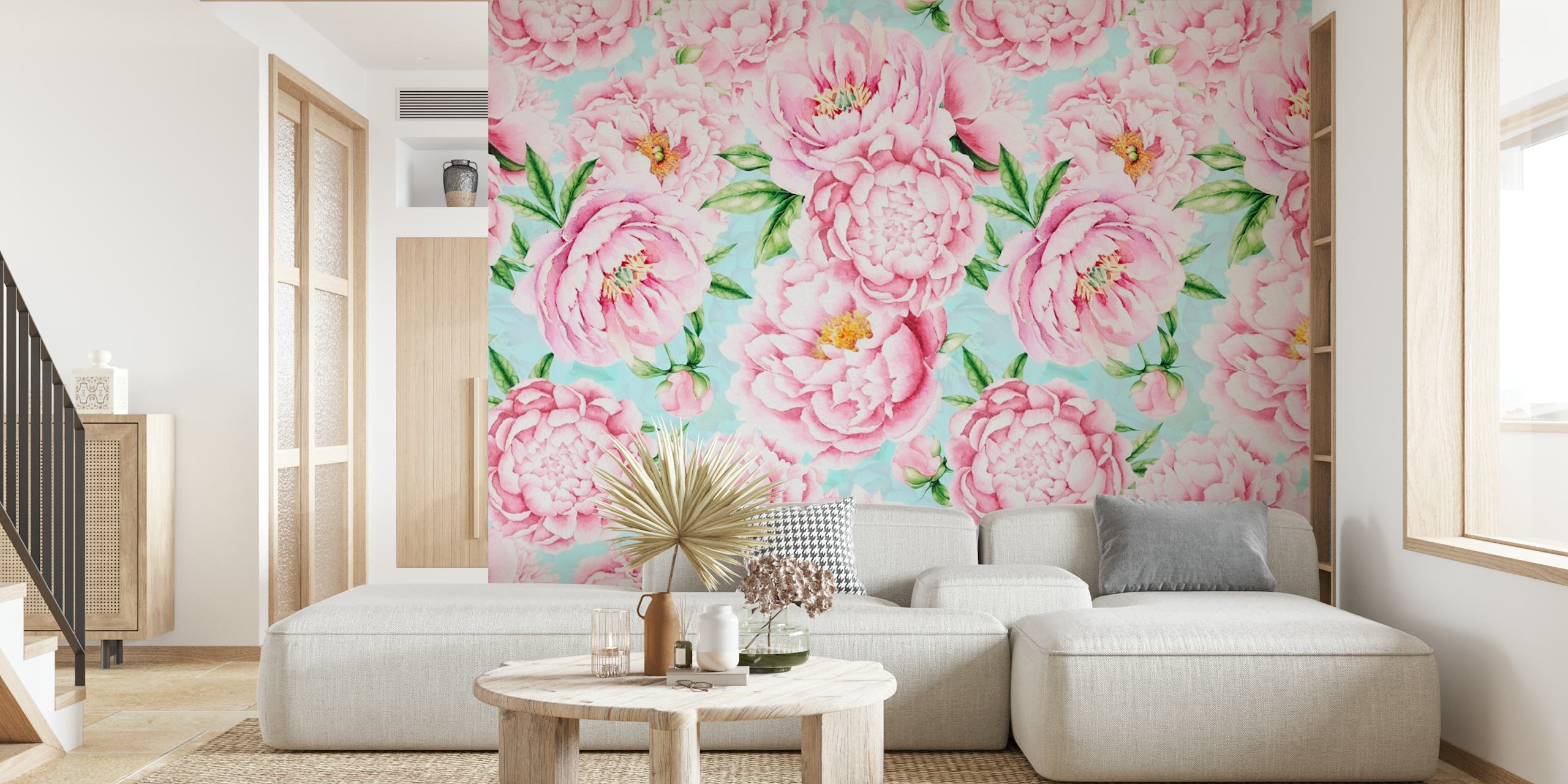 Pink Opulent Baroque Peonies σε τιρκουάζ φόντο