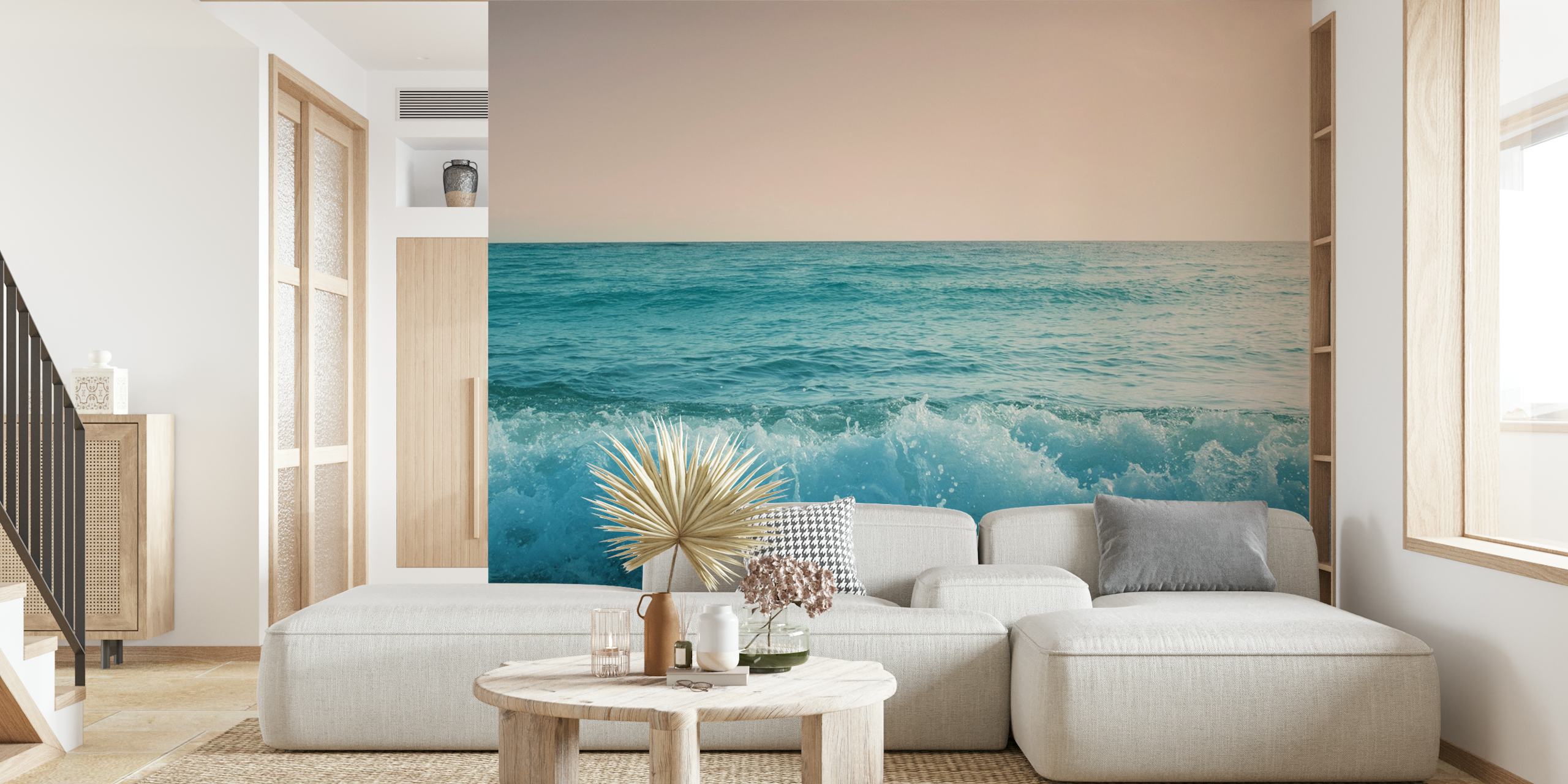 Pastel ocean waves with soft blues and turquoise tones wallpaper