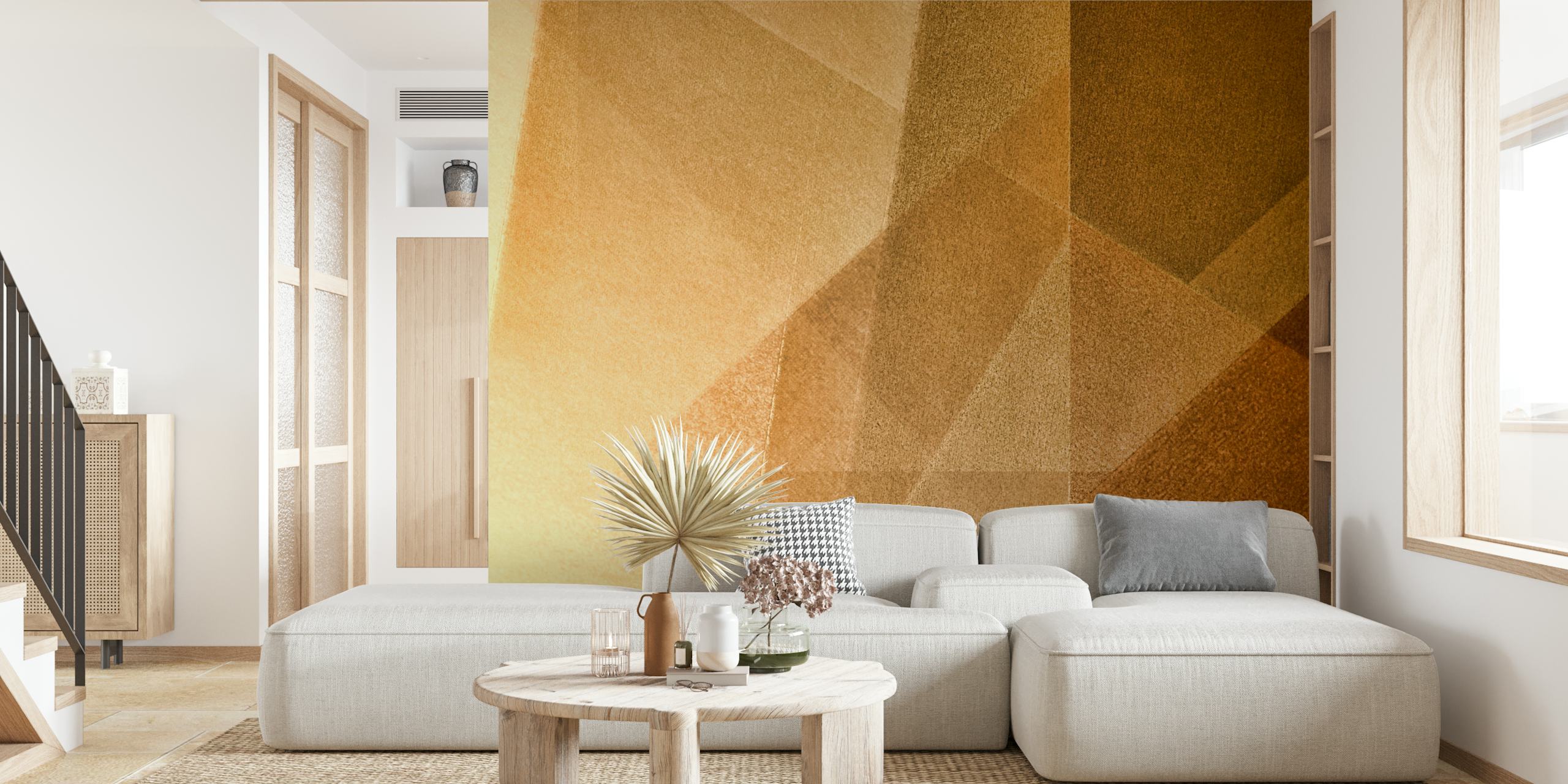 Geometric triangles in shades of bronze, gold, and tan wallpaper