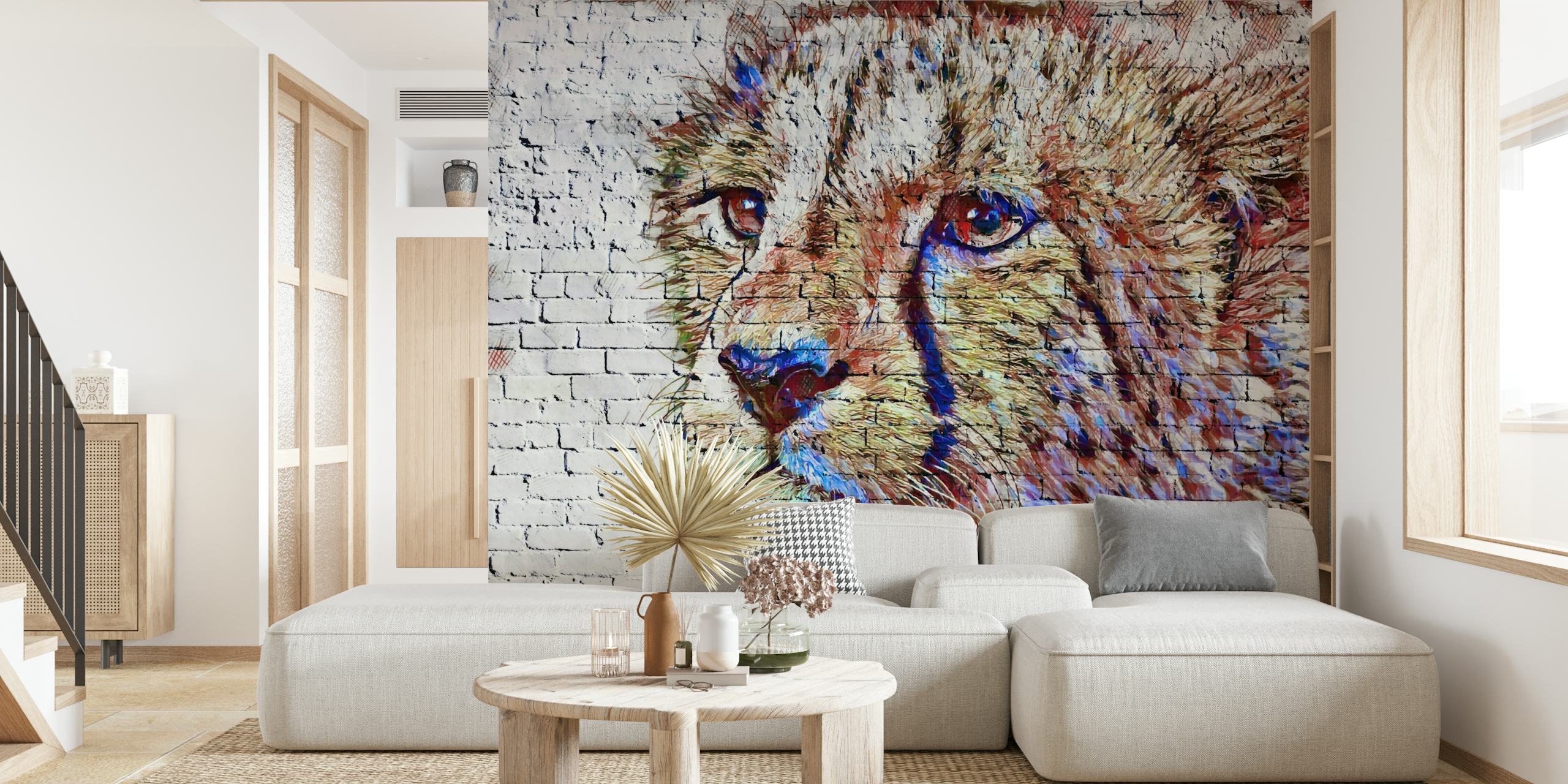 Cheetah graffiti wallpaper in a room