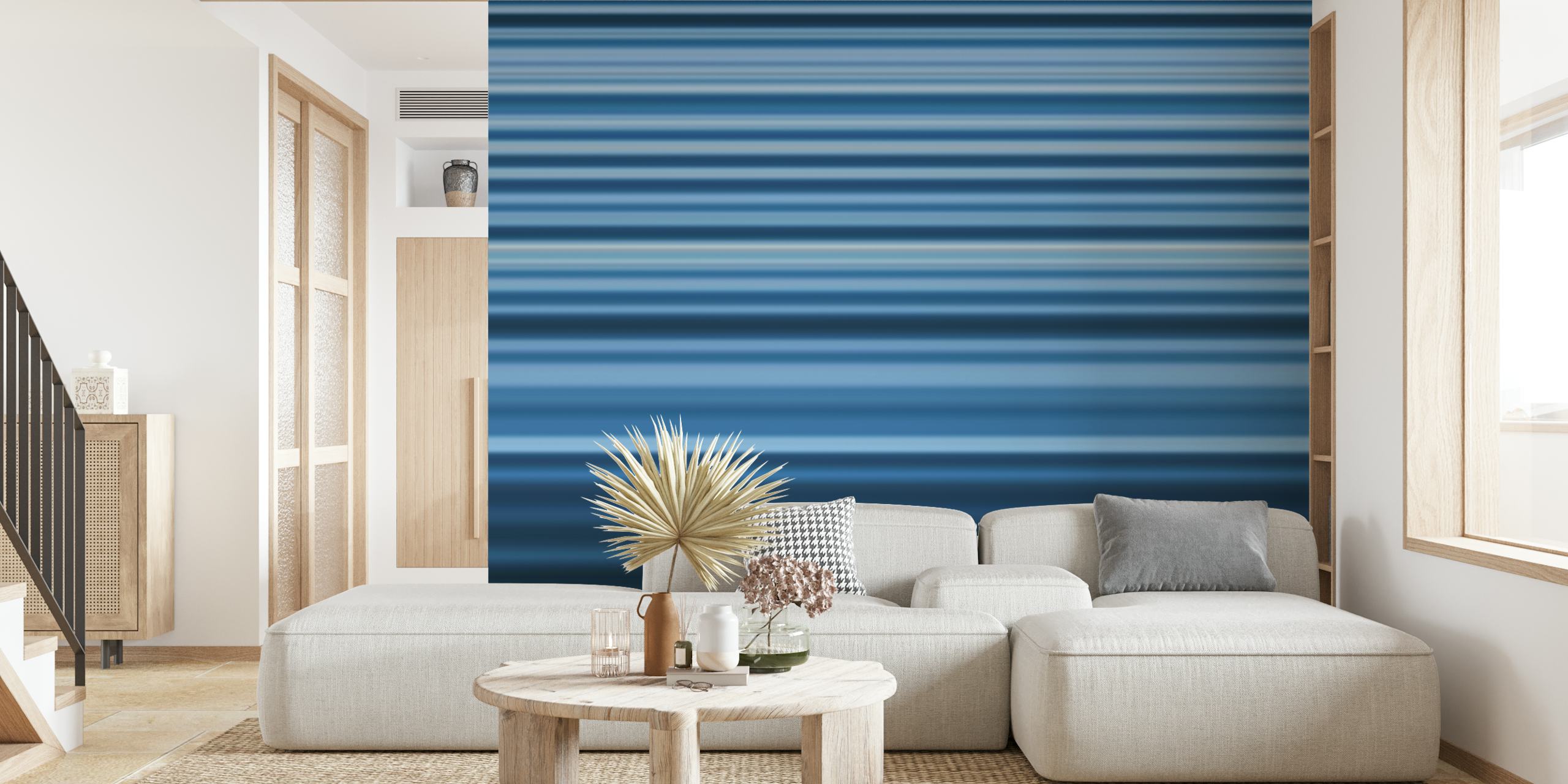 Blue striped wallpaper with varying shades of blue
