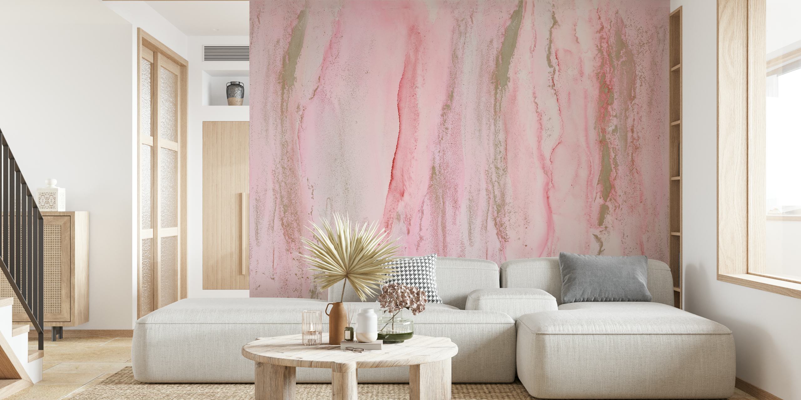 Alcohol ink art blush pink and gold wall mural