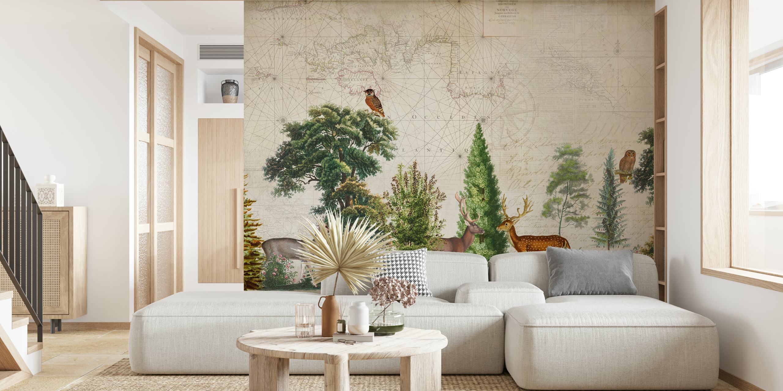 Papel pintado Vintage Nordic Wildlife en una habitación
