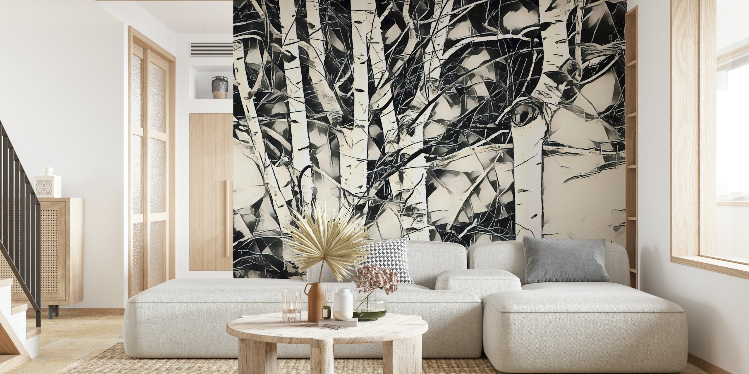 Black and white birch trees pattern wallpaper