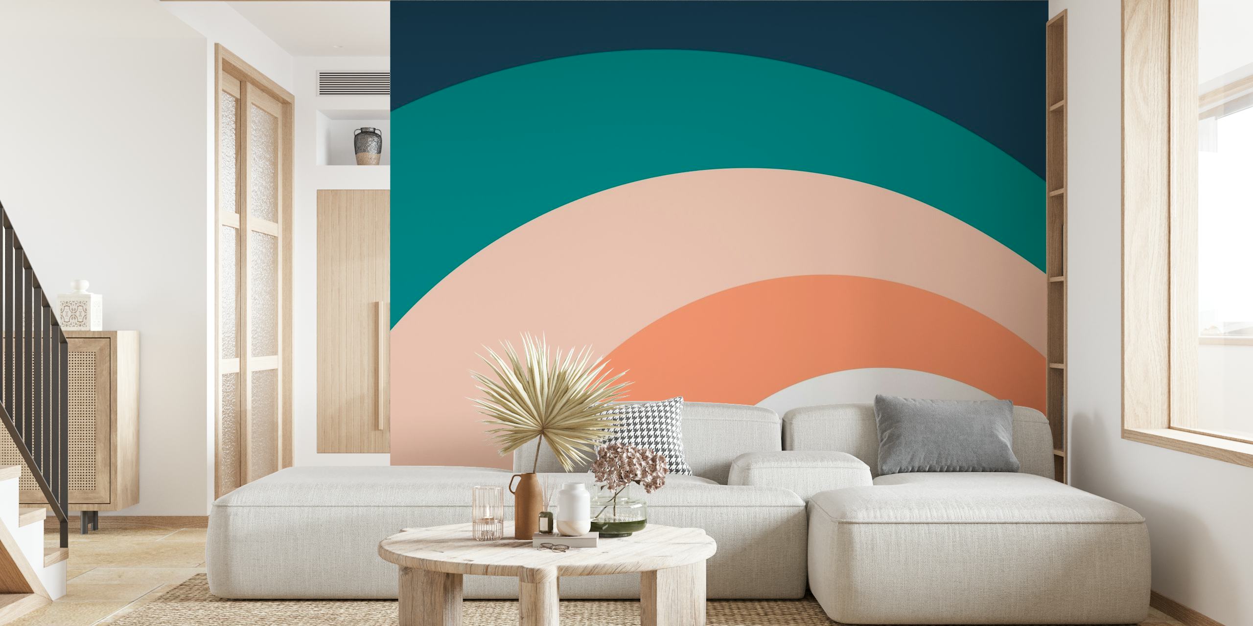 Sinivihreä ja poskipunainen gradientti sateenkaari seinämaalaus