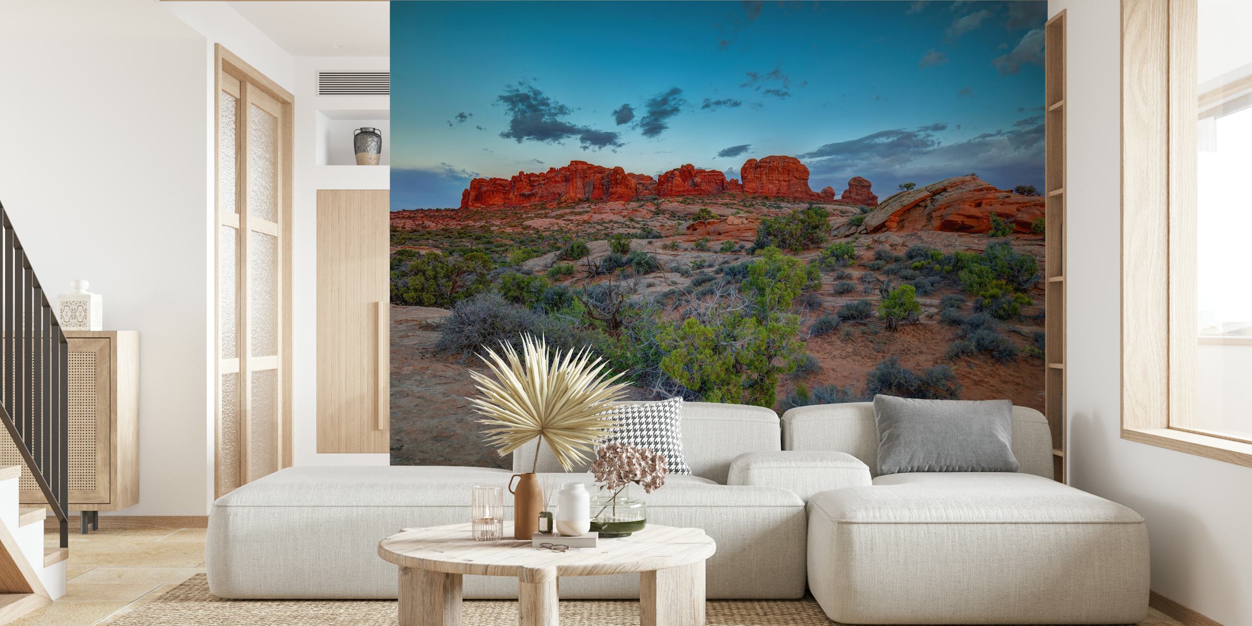 A Rock and Glow Sunset wallpaper in een kamer