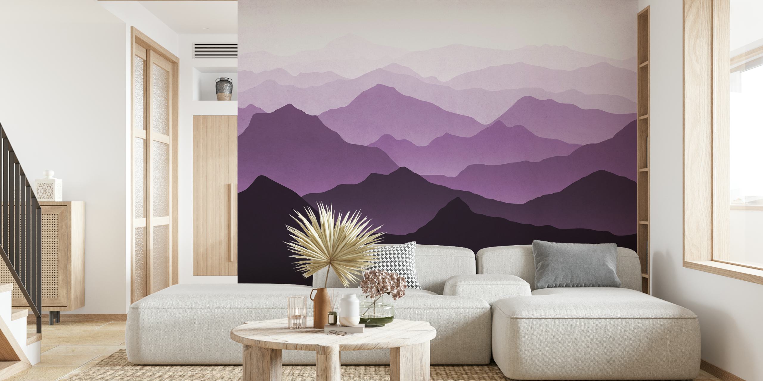 Layered purple mountain landscape wallpaper
