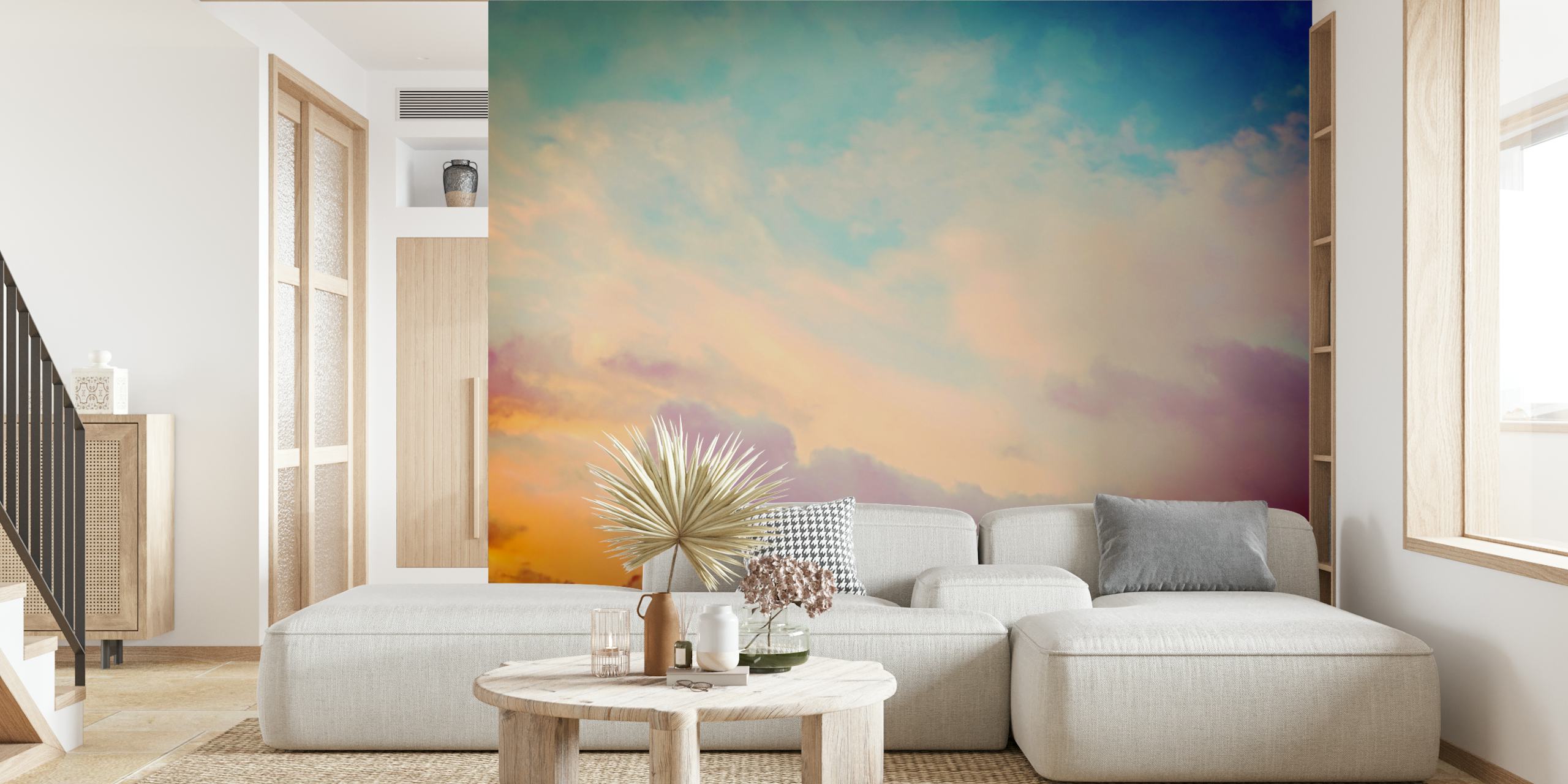 Turquoise and pink clouds at sunrise wallpaper