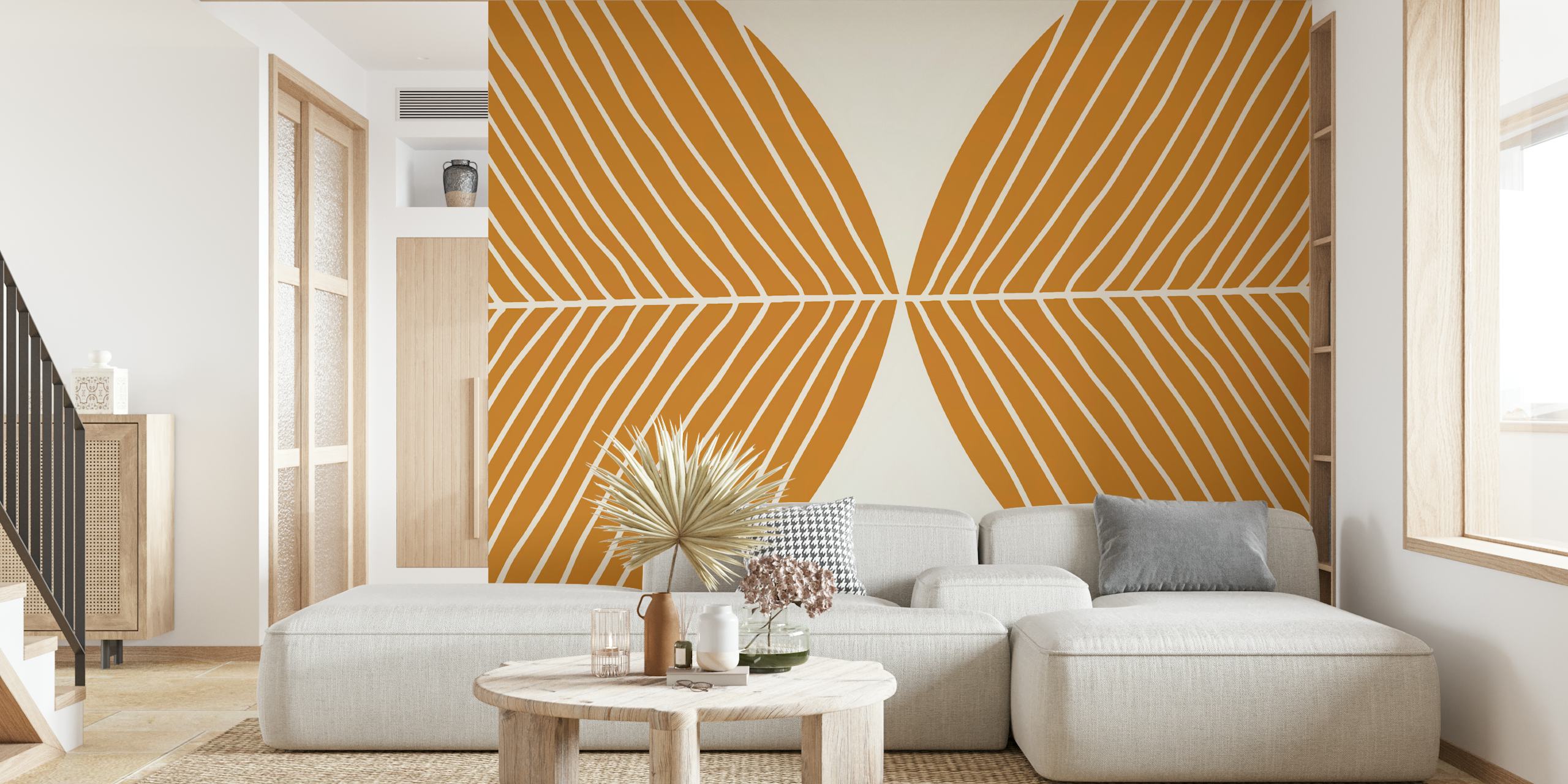 Minimalist leaf design in warm curry tones wallpaper