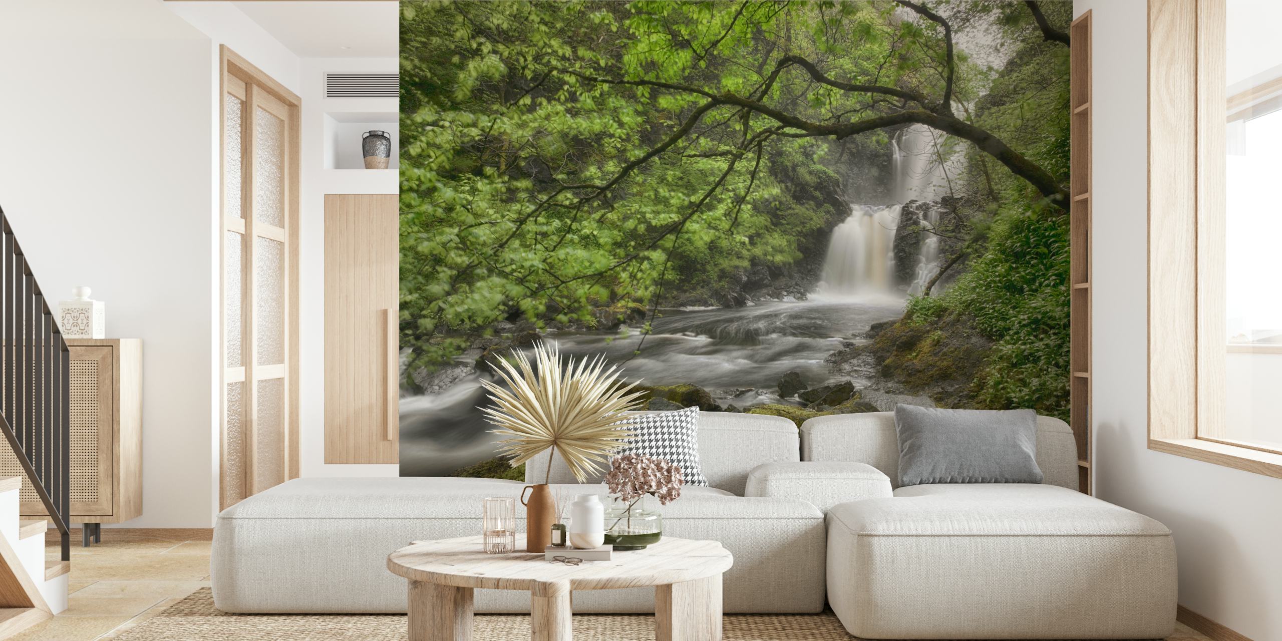 Scottish water fall wallpaper in a room