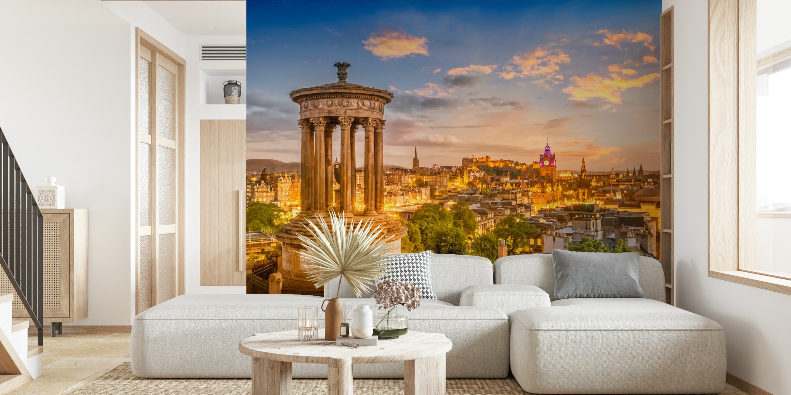 Edinburgh skyline wall mural with sunset