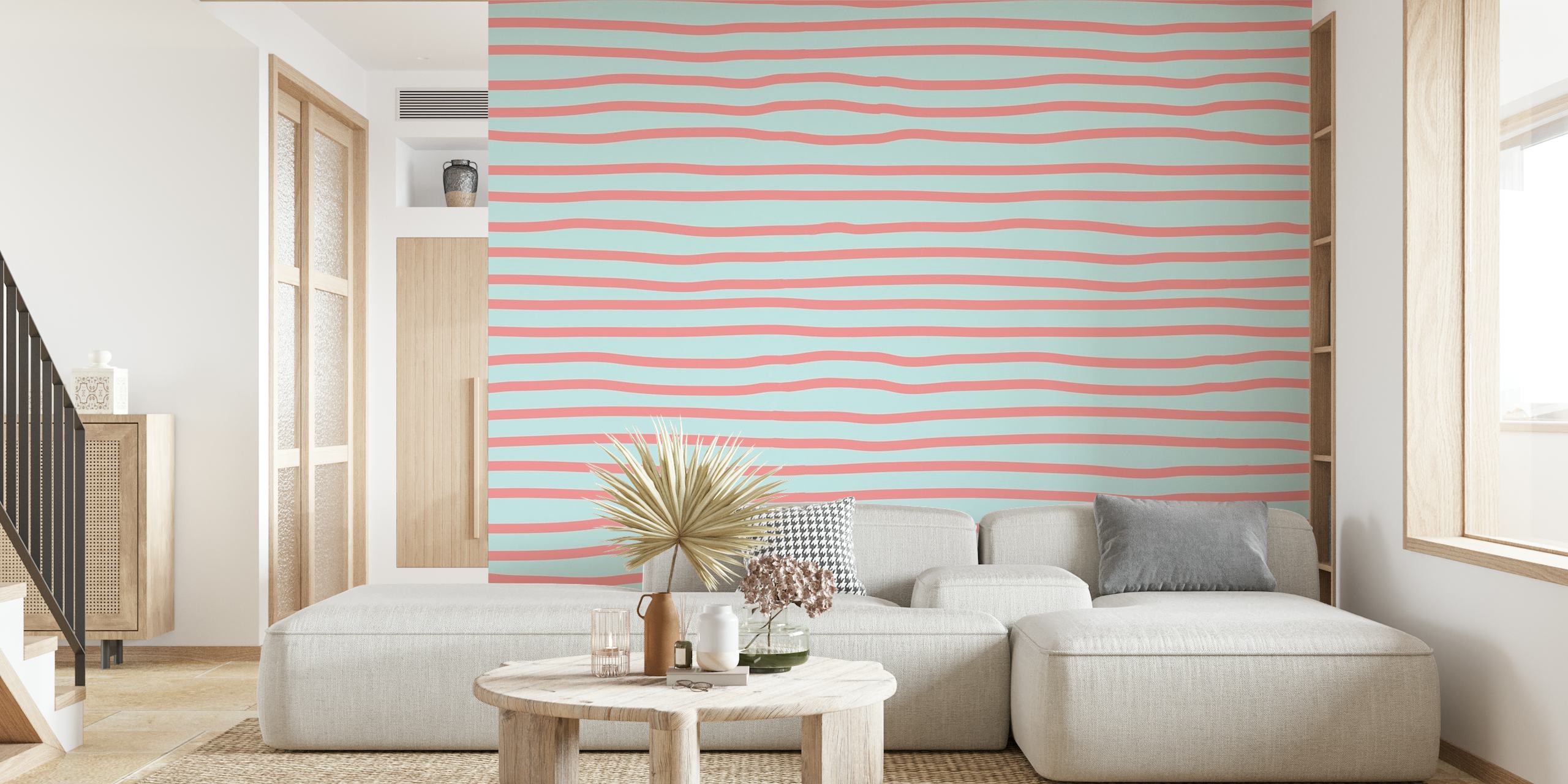 Coral And Blue Stripes tapet