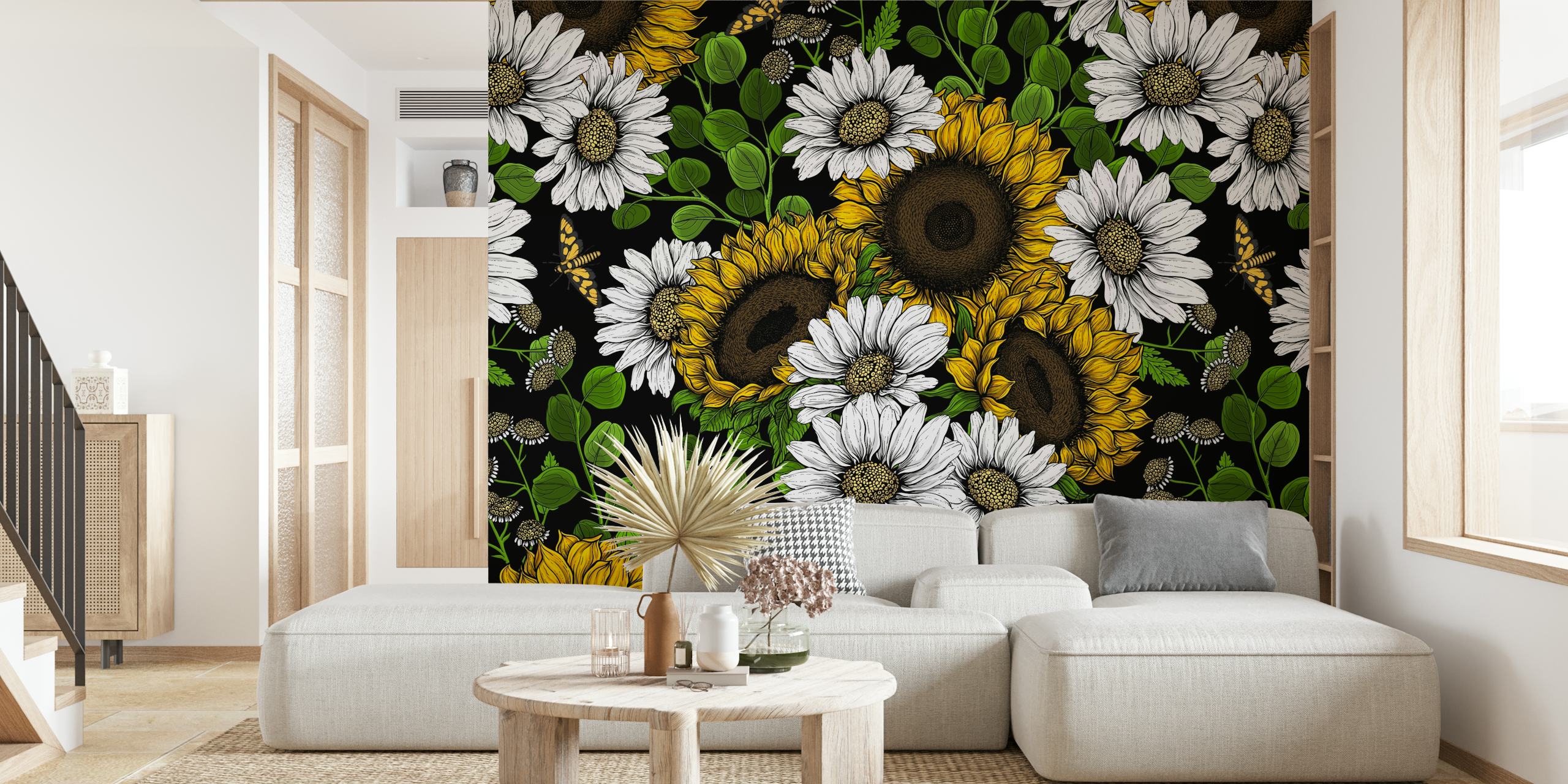 Sunflowers and daisies tapetti huoneessa