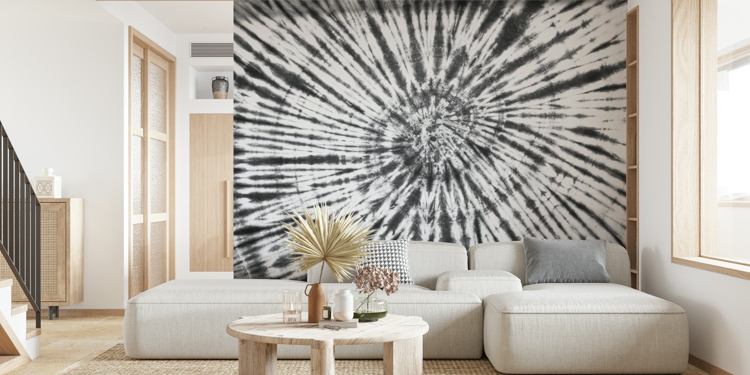Tie dye black and white design with spiral pattern wallpaper