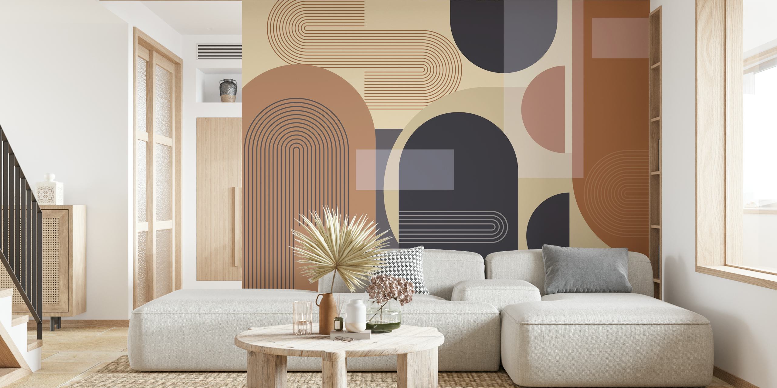 Geometric arches and lines in earth tones wallpaper