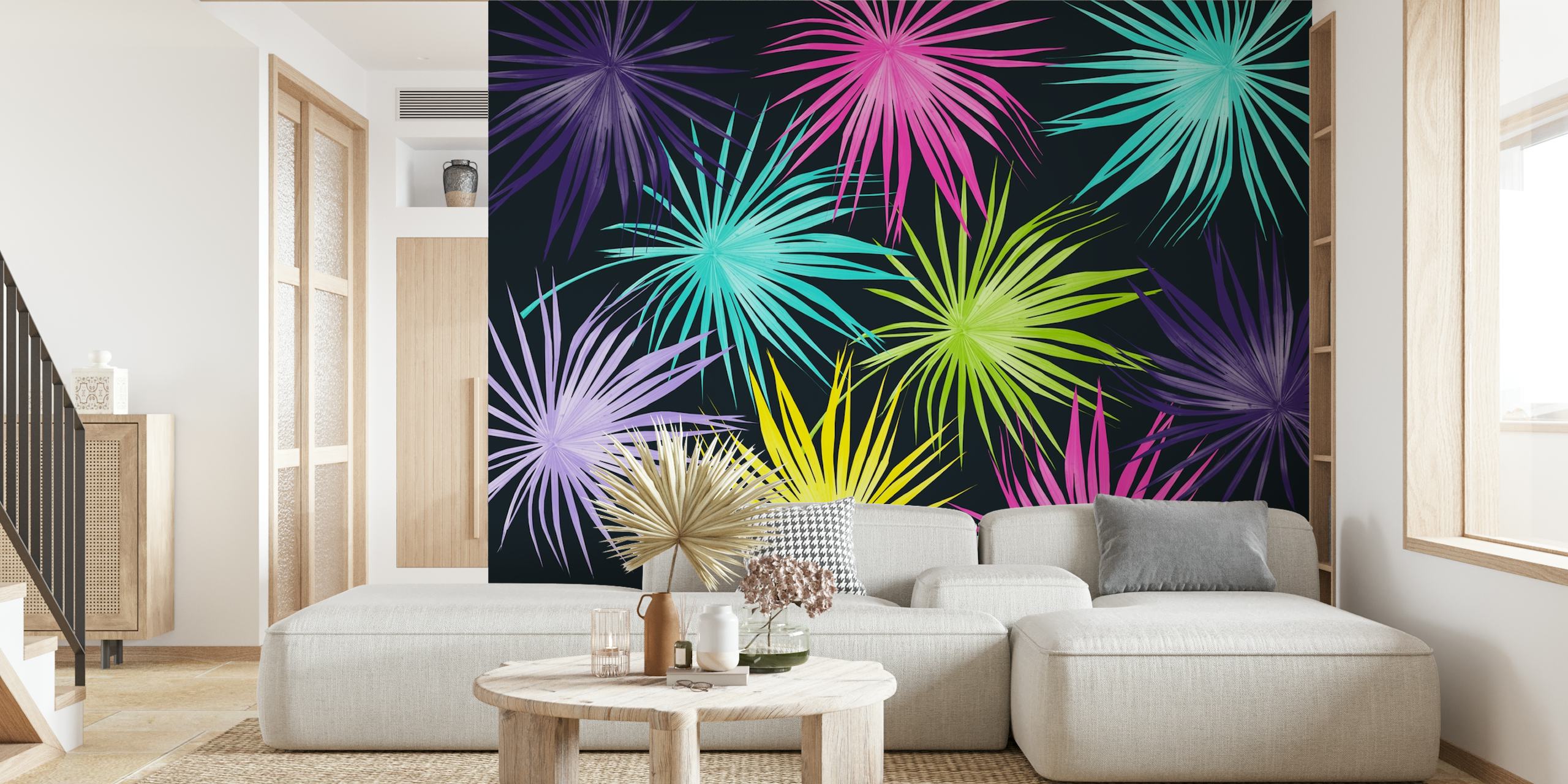 Barevný design tapety Dushi Fan Palm
