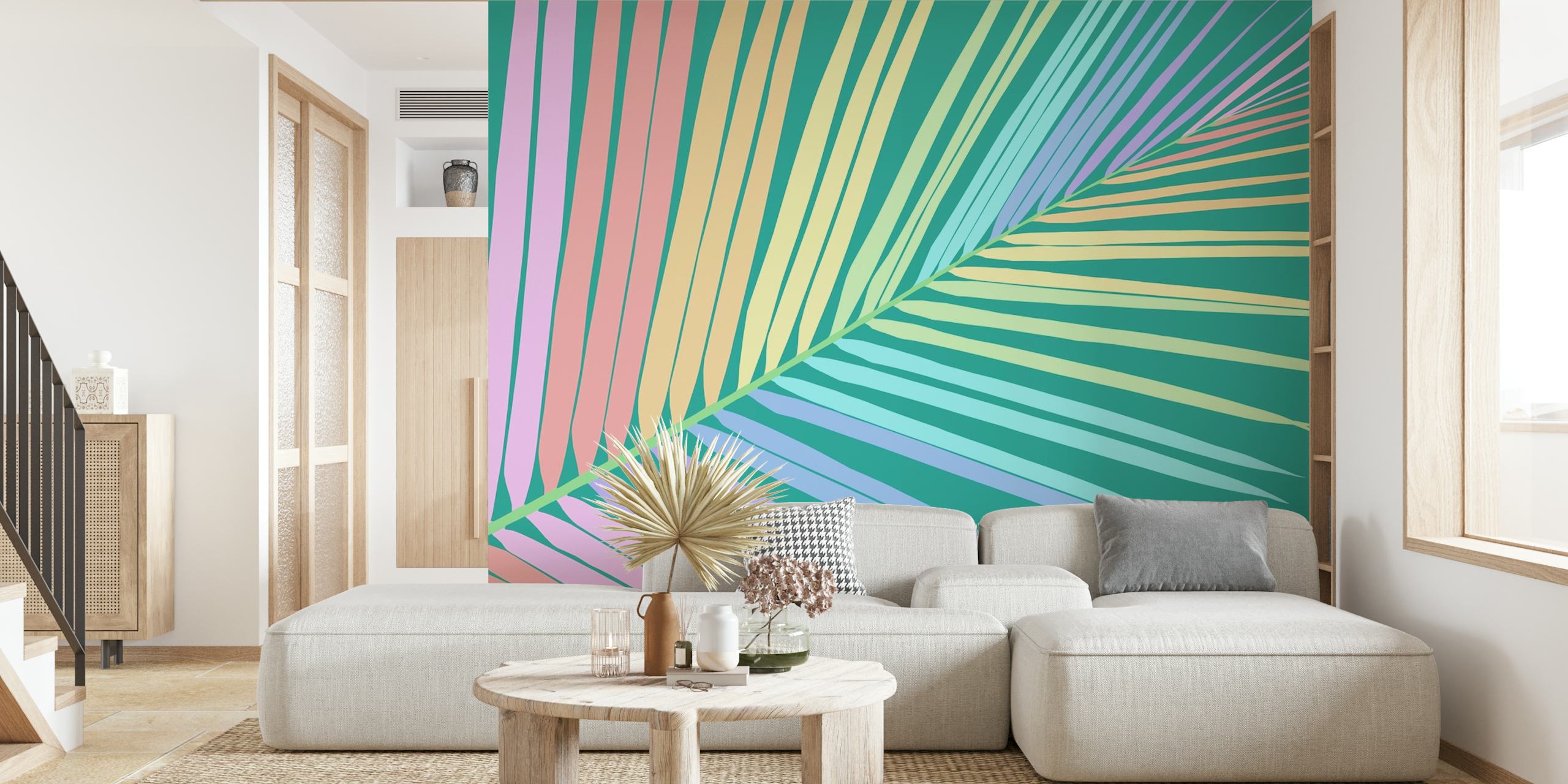 colorful palm leaf patterns in bright pastel colors wallpaper