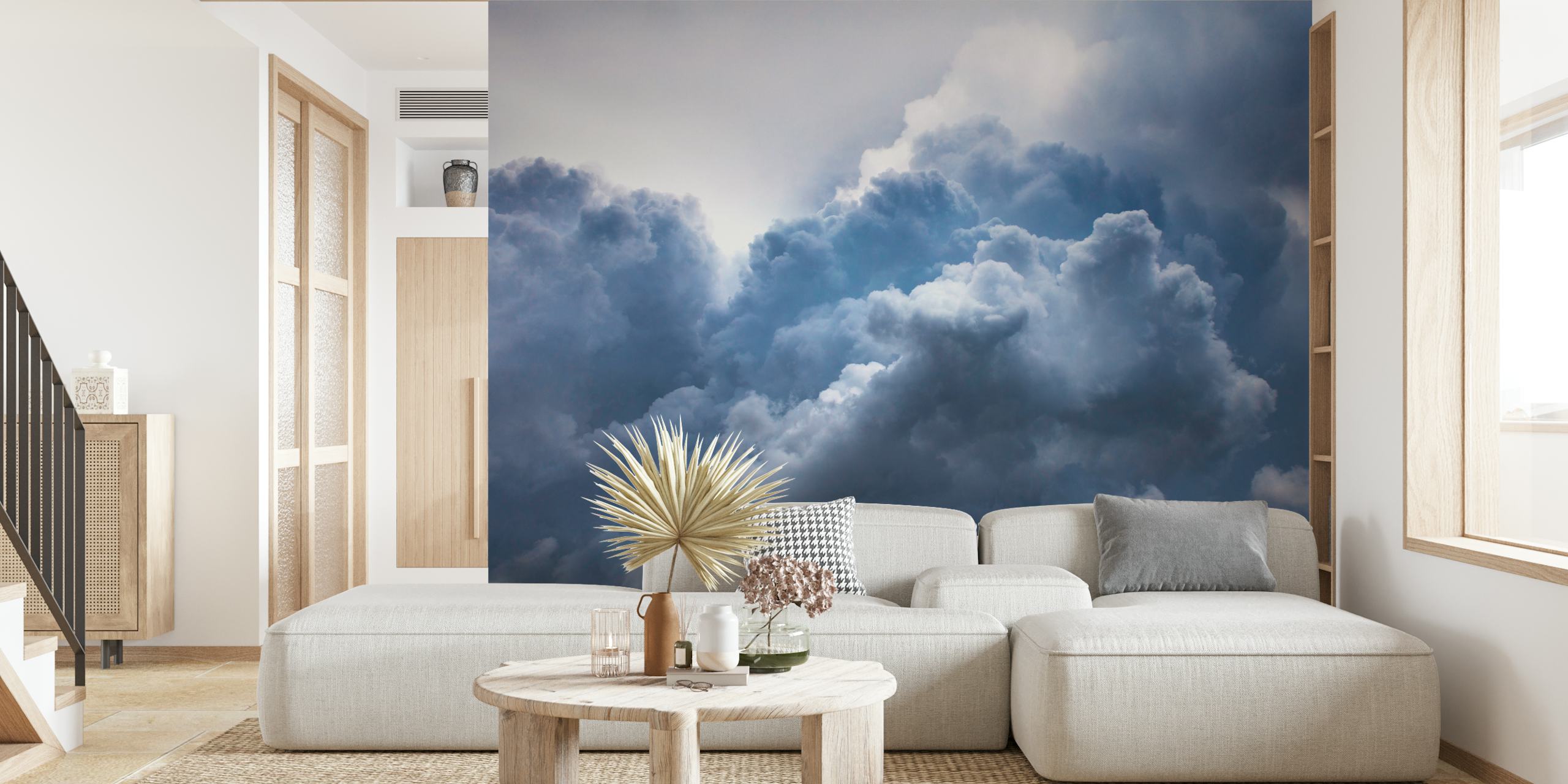 Dark cloudy sky wallpaper in shades of gray and blue