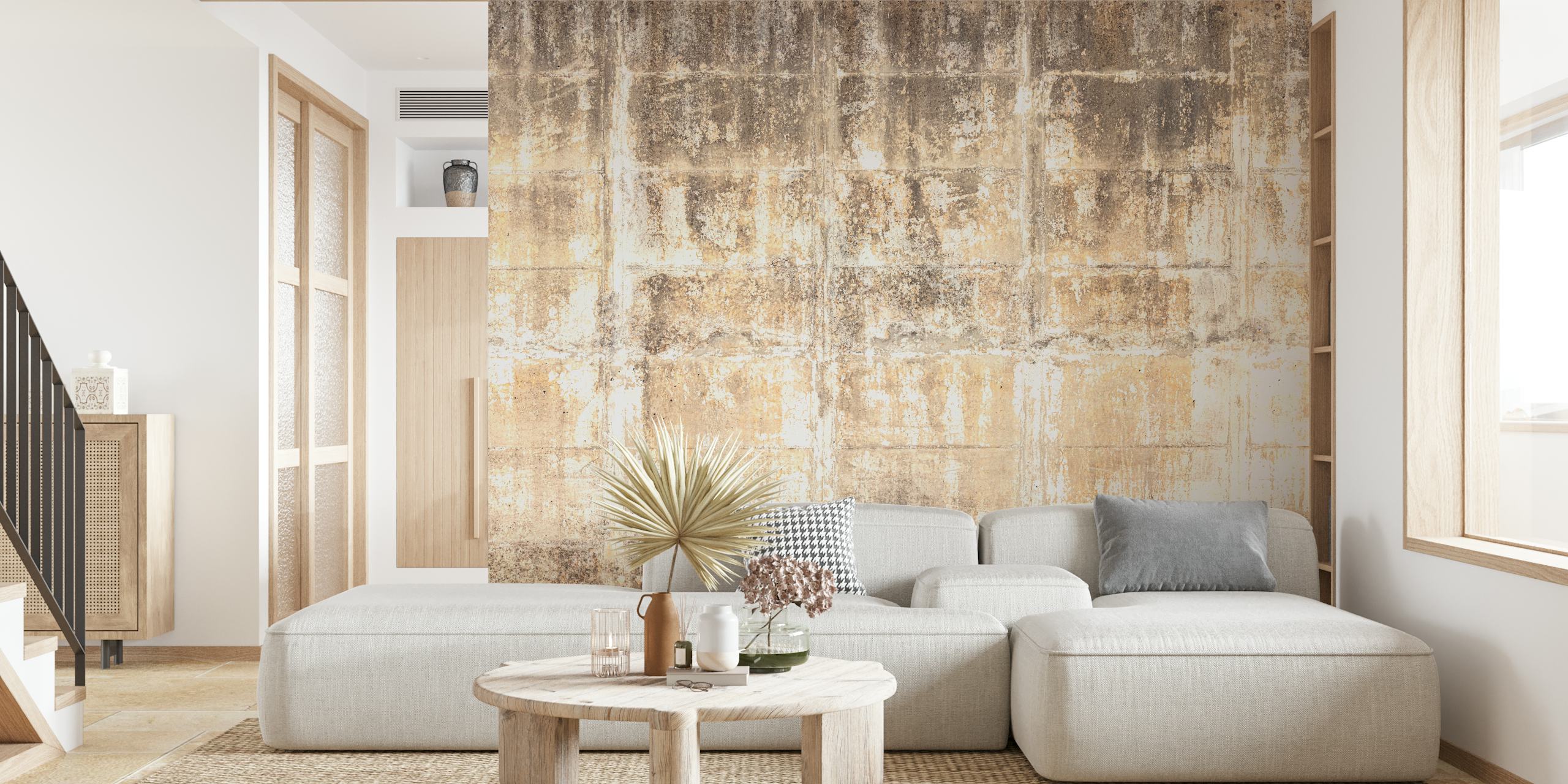Distressed textured panels in grey tones wallpaper