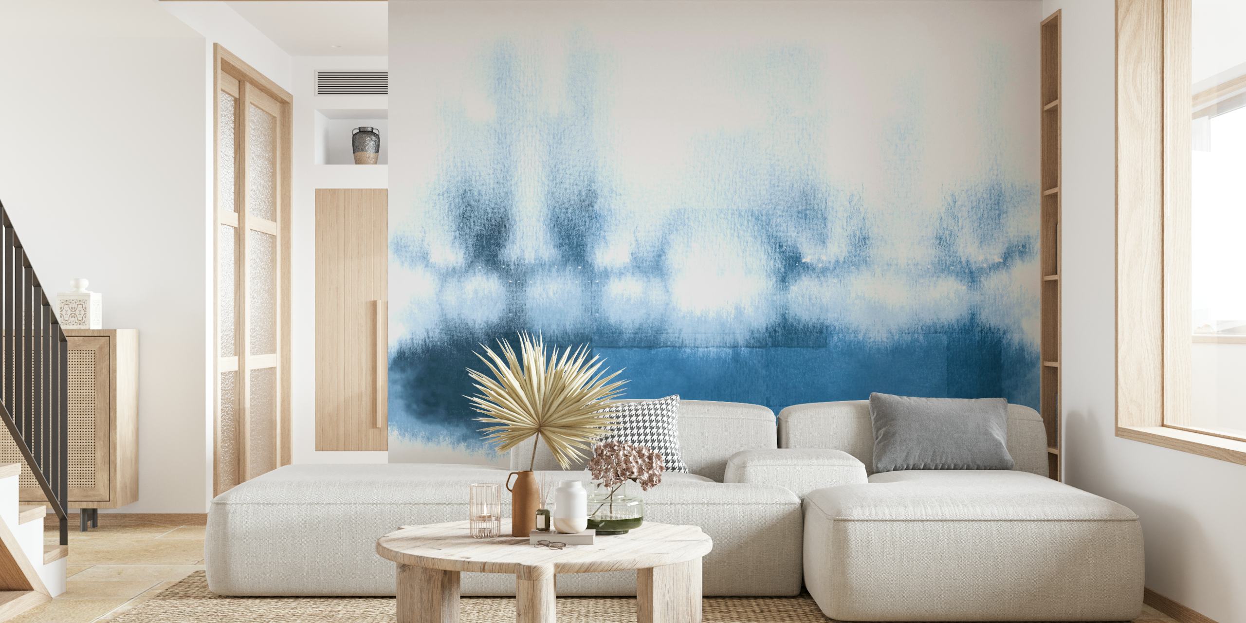 Abstract blue watercolor patterns with soft gradients wallpaper