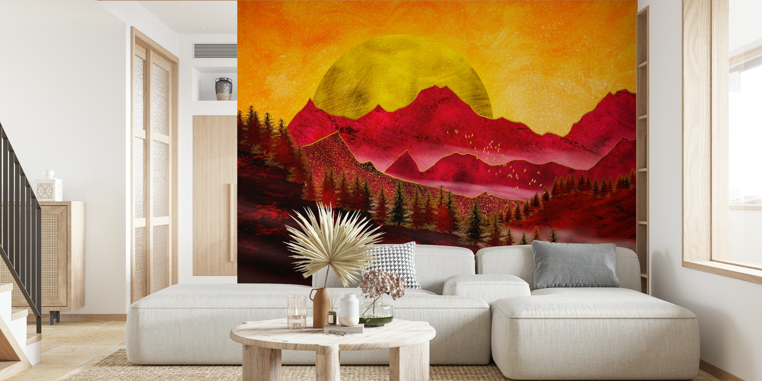 Golden Sun Over Red Mountains tapet i ett rum