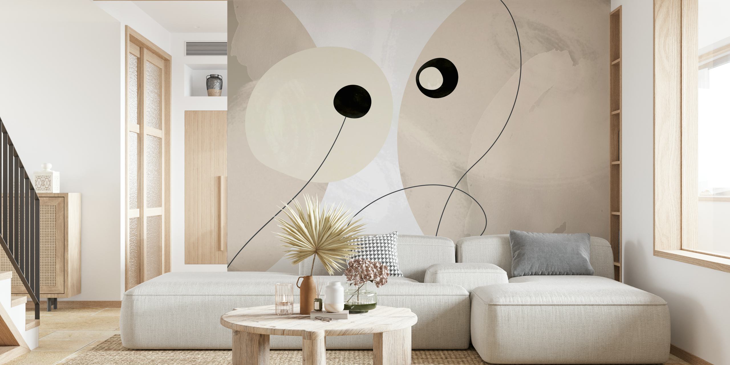 Abstract beige and black circles minimalist wallpaper