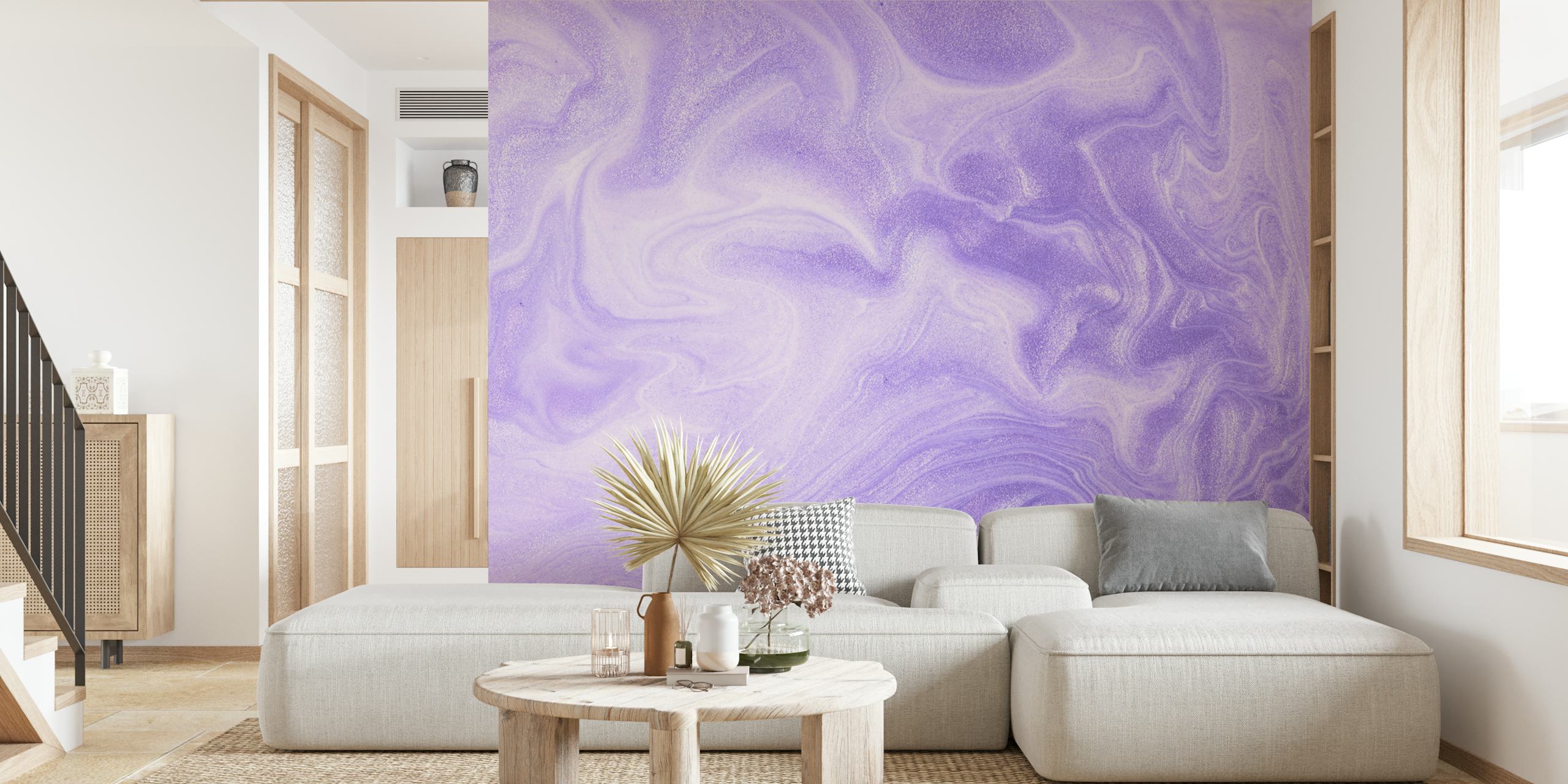 Lilac liquid marble swirls wallpaper in soft purple tones