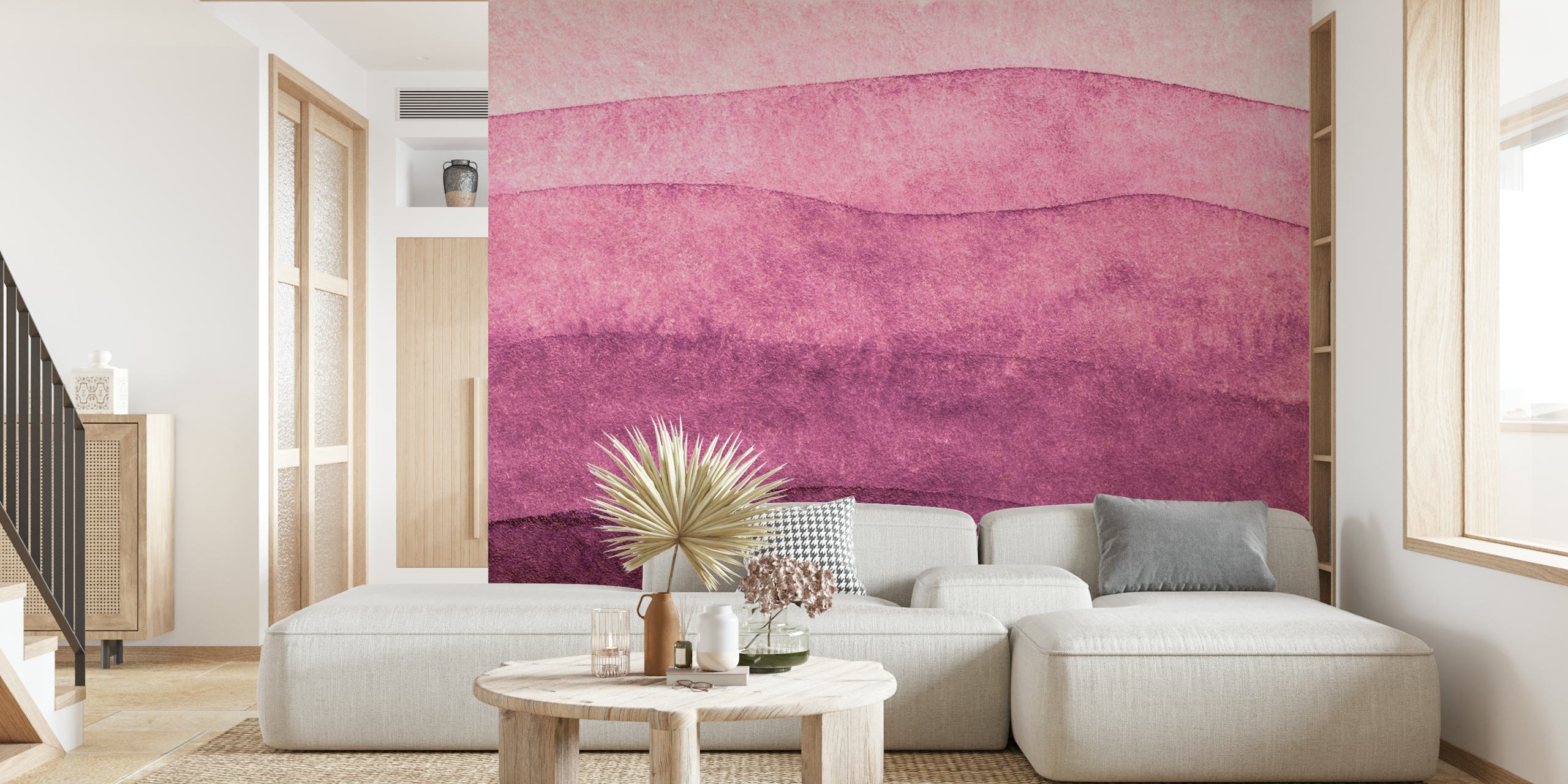 Purple watercolor waves wallpaper in a room