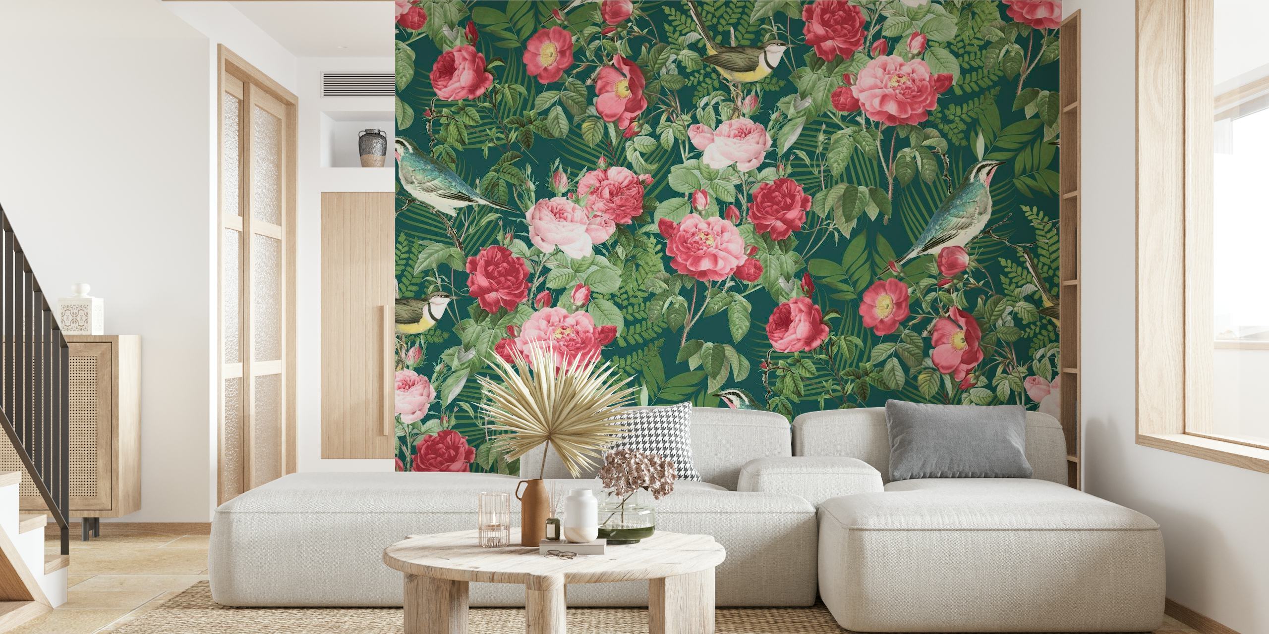 Vintage Redoute Roses Green wallpaper