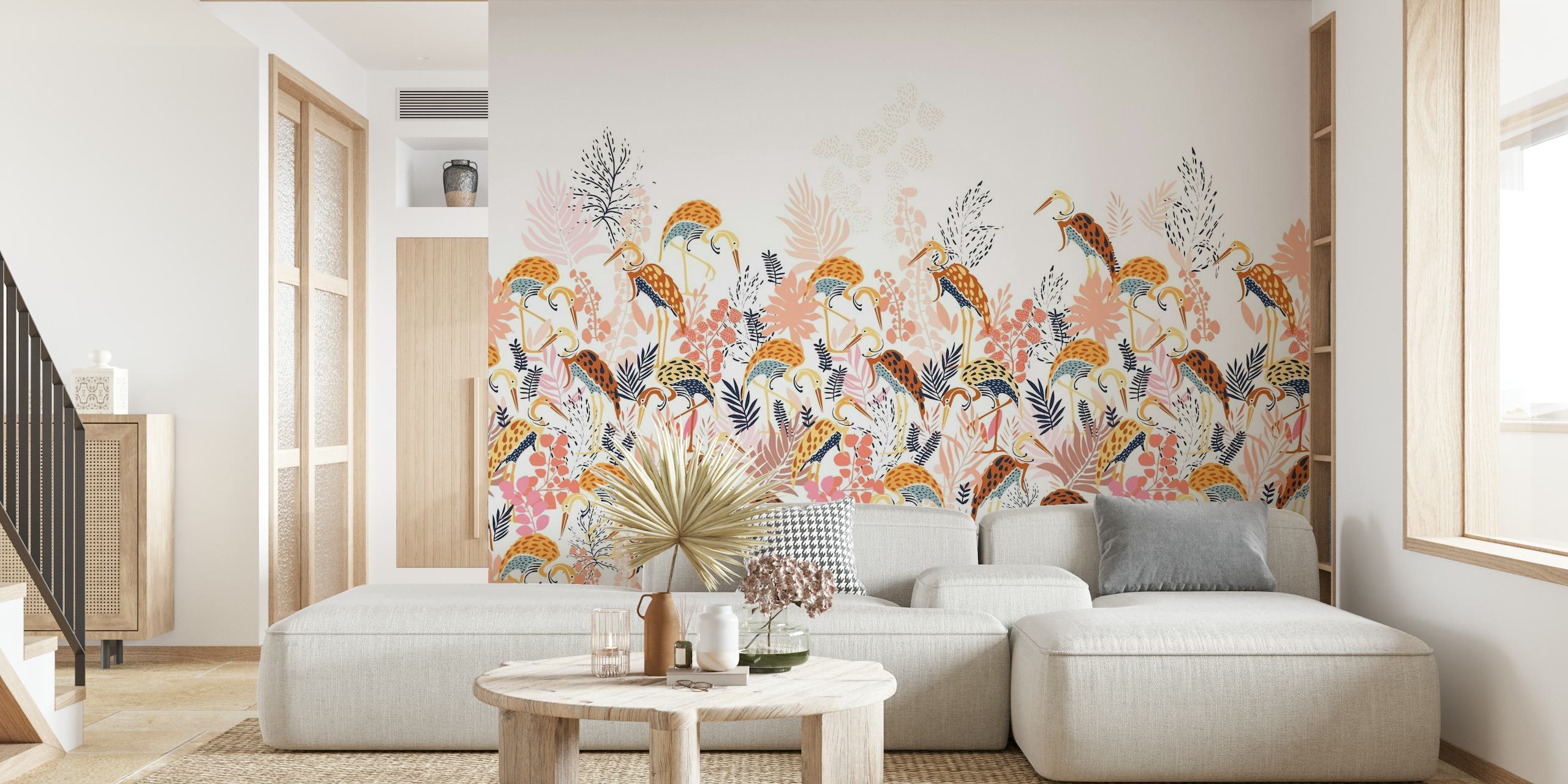 Birding in the pink jungle wallpaper