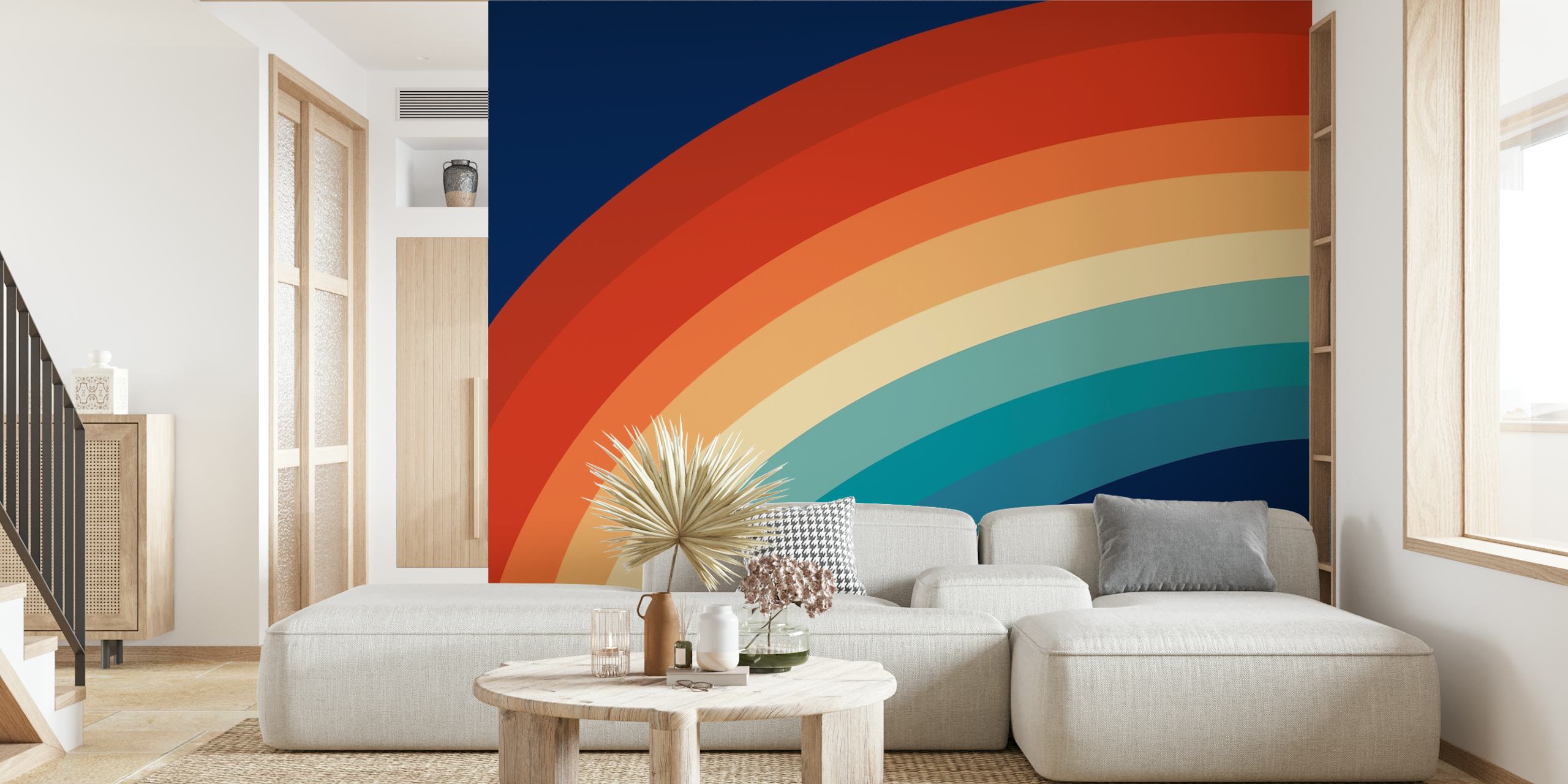 Colorful retro rainbow wallpaper in room setting