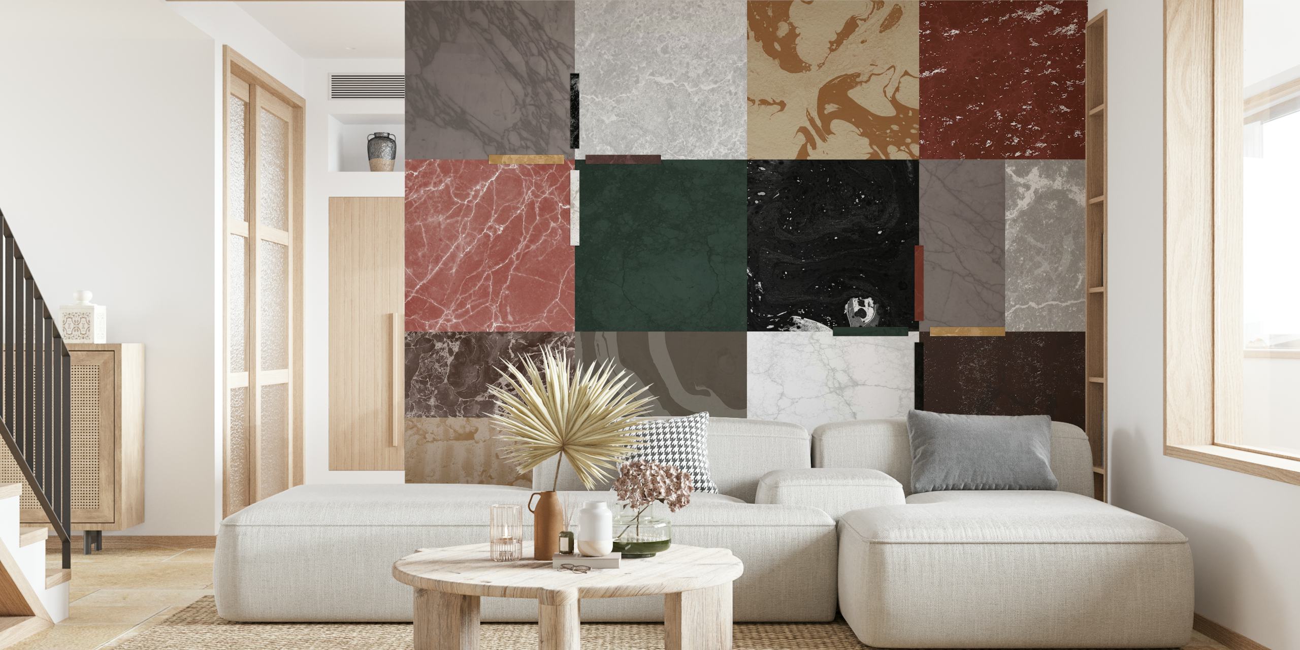 Contemporary wall mural with assorted textures and colors