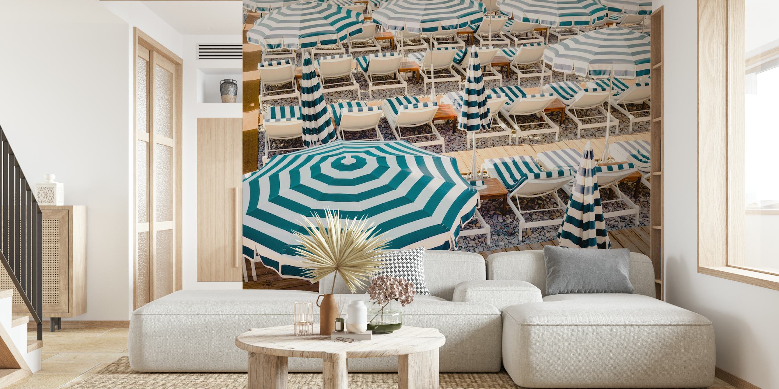Striped beach umbrellas wallpaper in a room