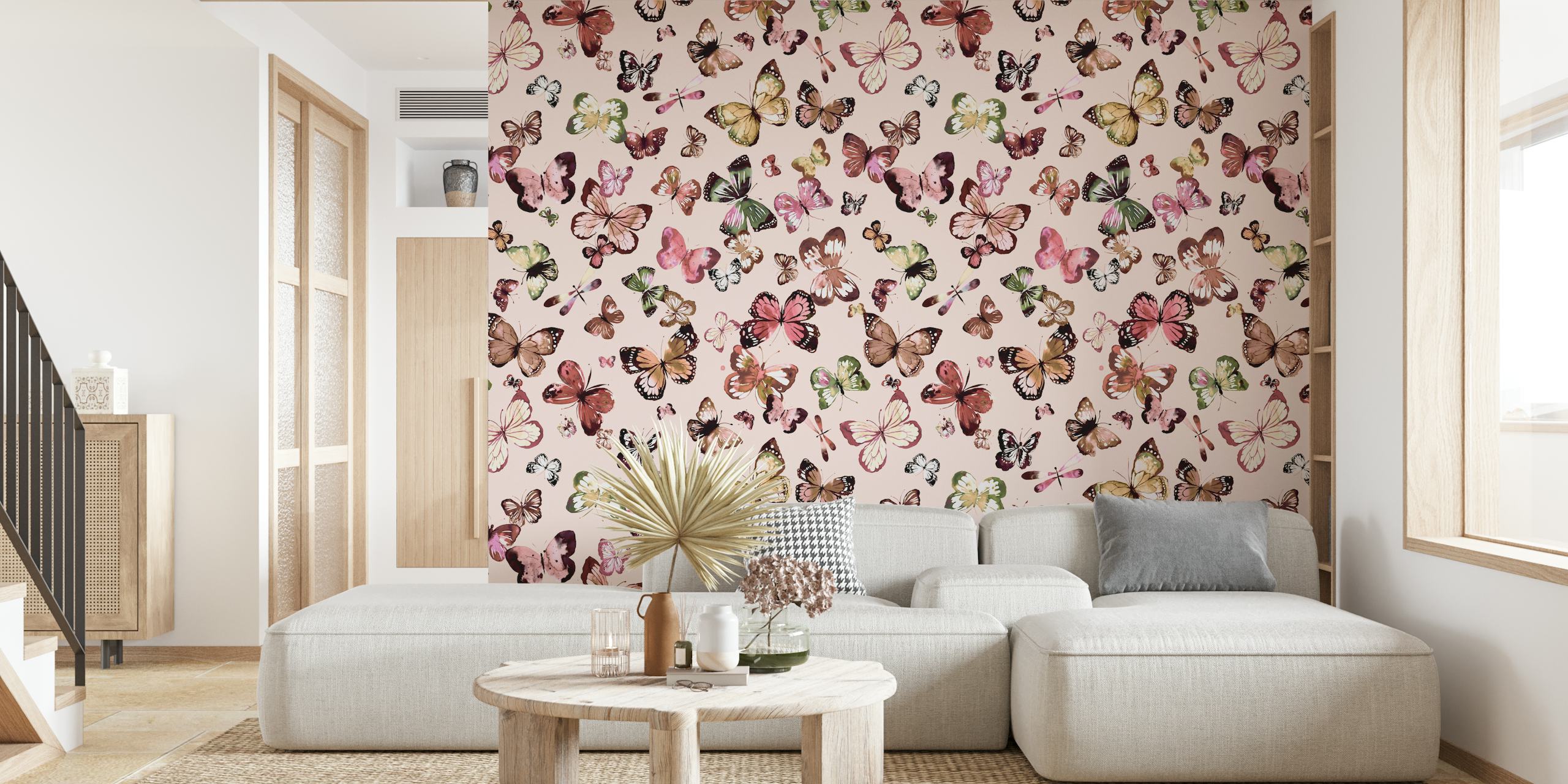 Pink butterflies wallpaper in a room