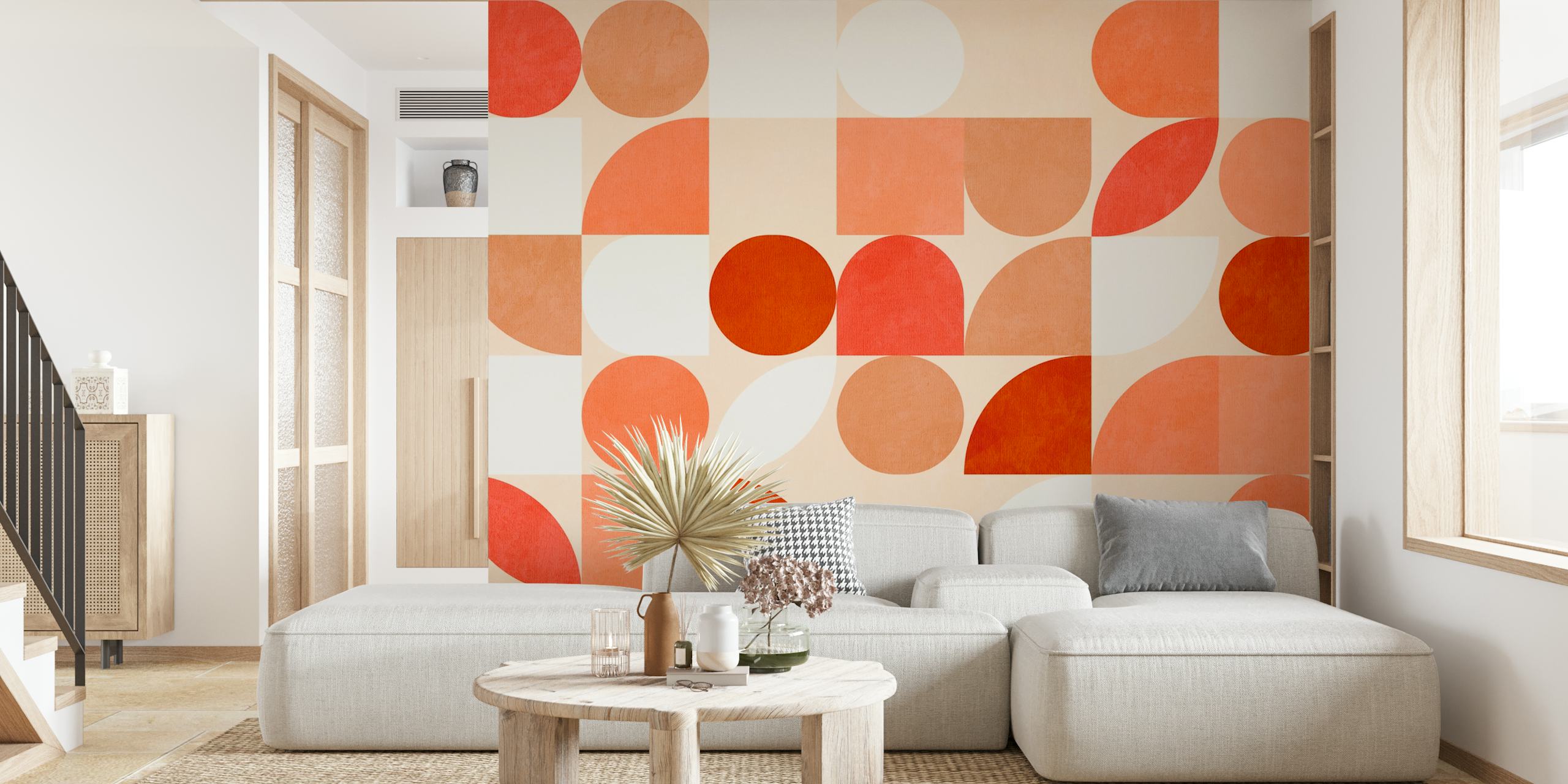 Retro Terracotta Geometrische Tapete im Raum