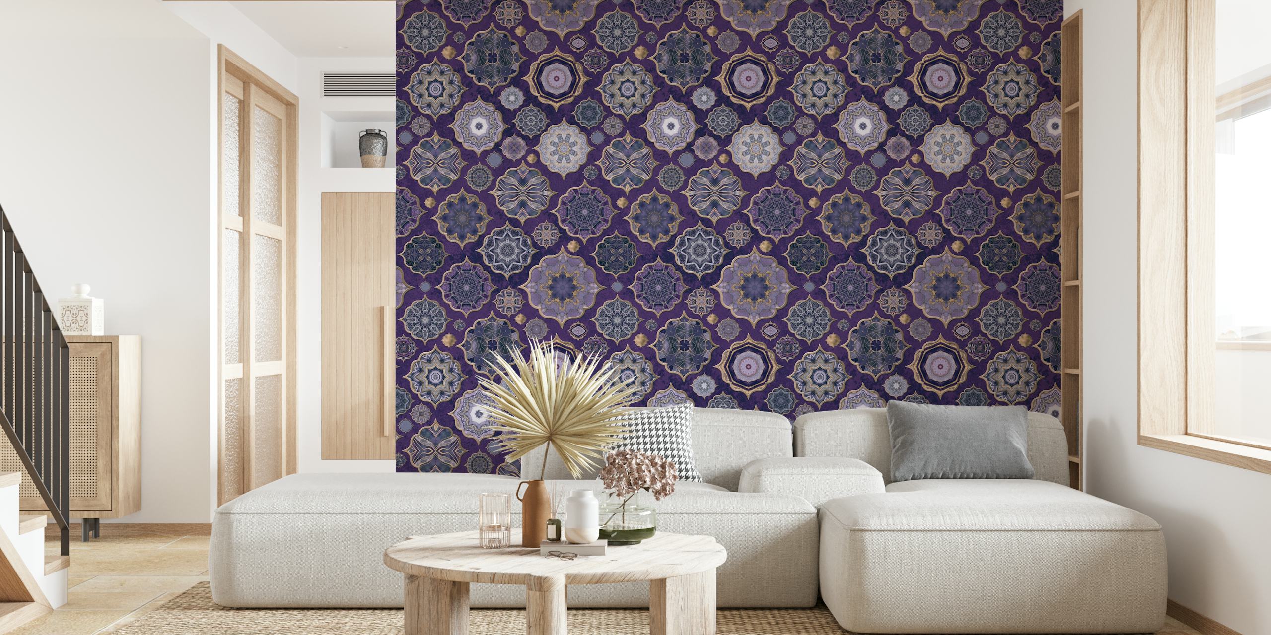 Moroccan Tiles Very Peri wallpaper in a room