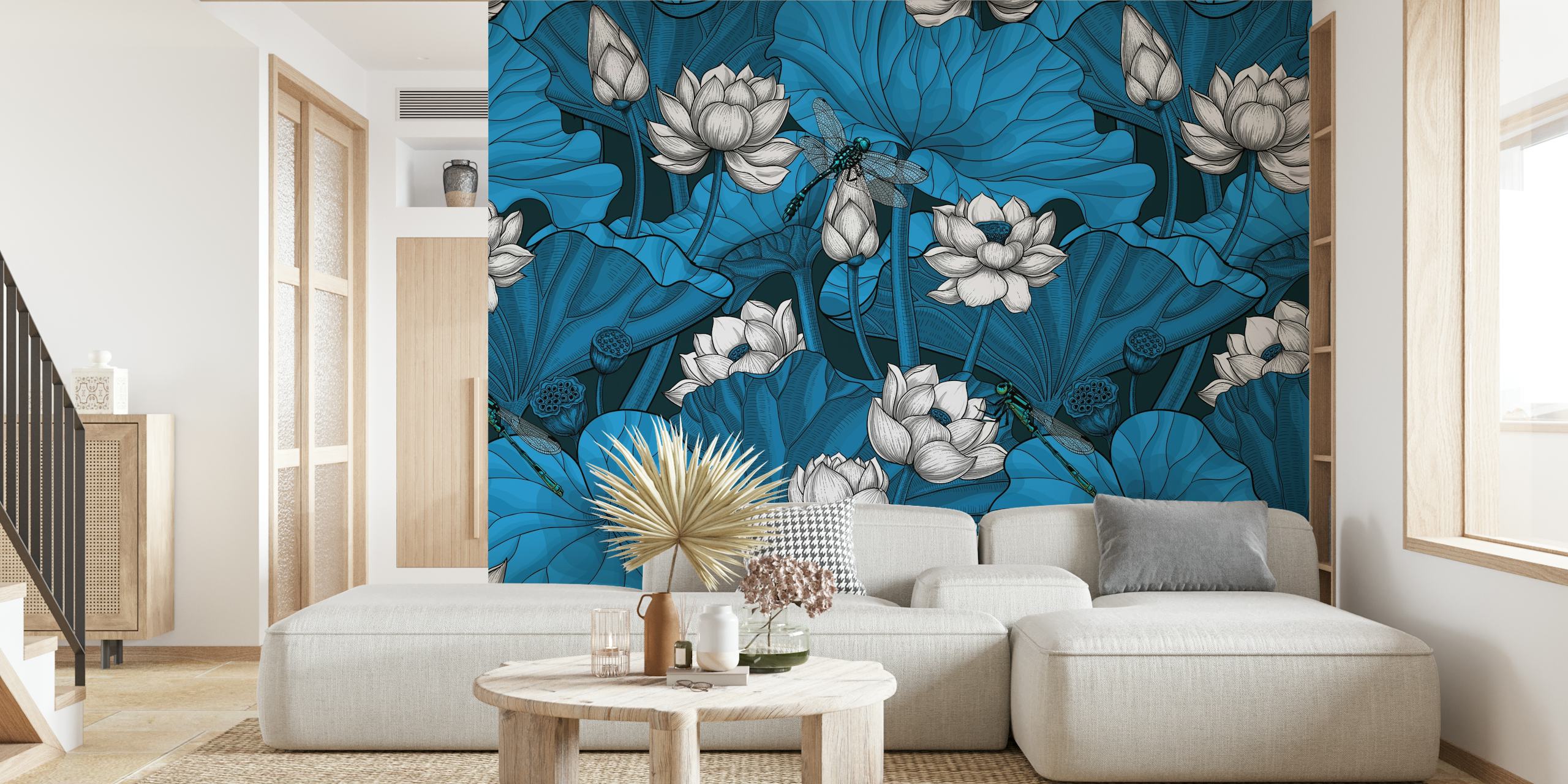 Night lotus garden 2 wallpaper in a room