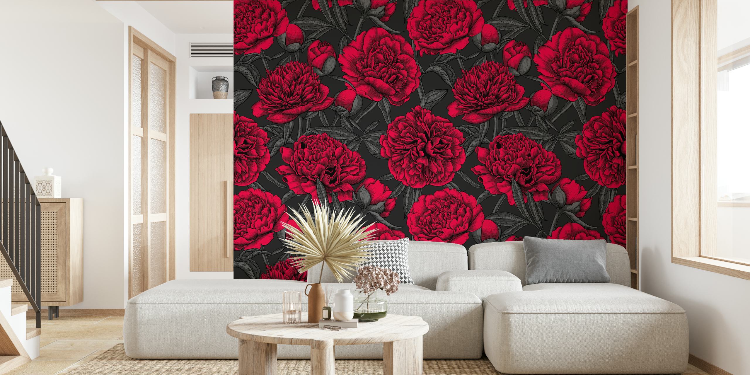 Design de papel de parede Red peony garden