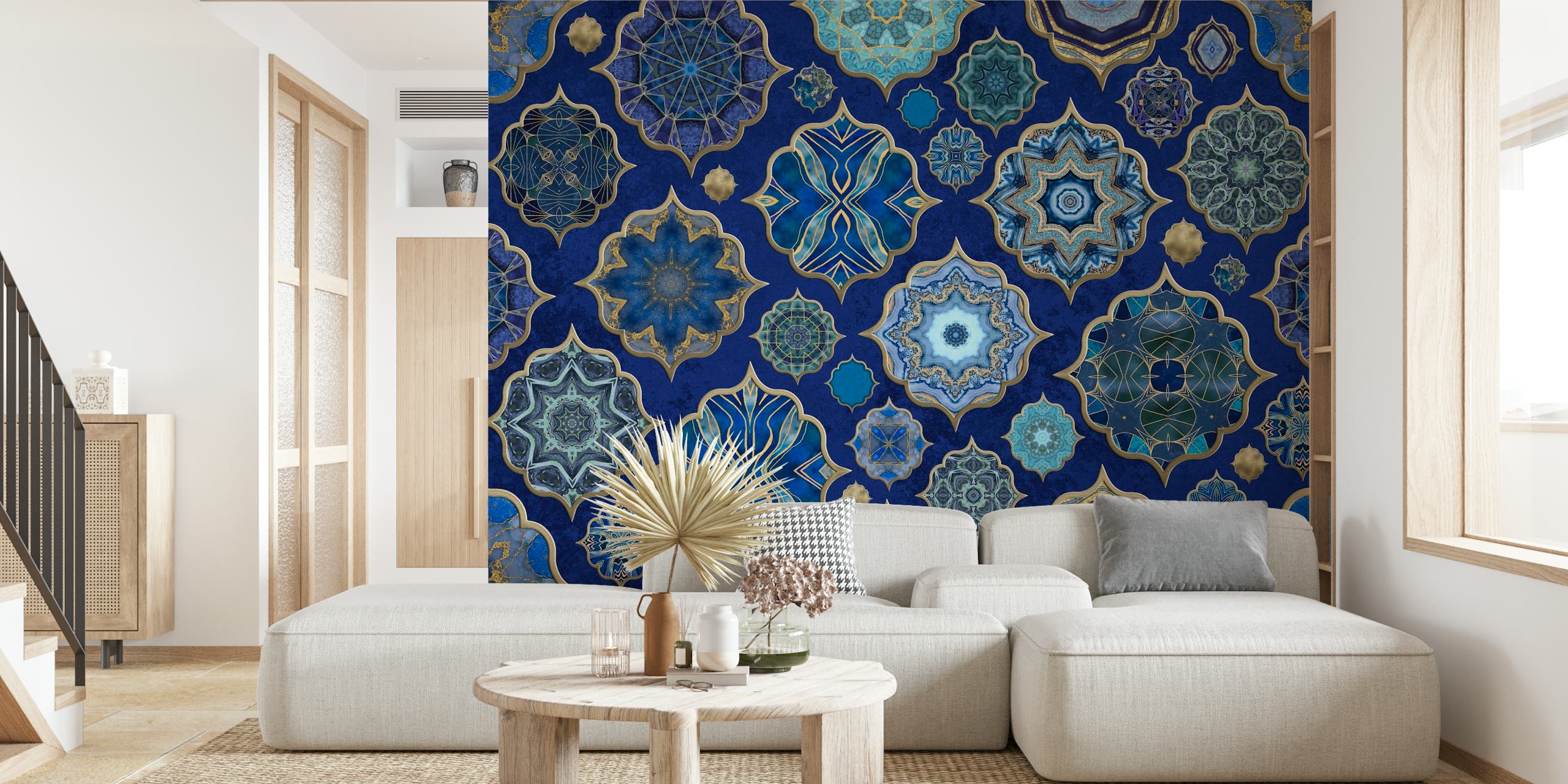 Blue Moroccan Tile wall mural with intricate geometric patterns