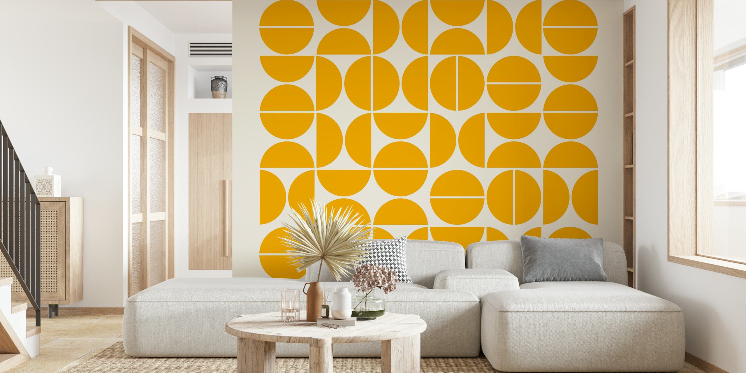 Vibrant Gul med Mid-Century Modern Bauhaus Pattern