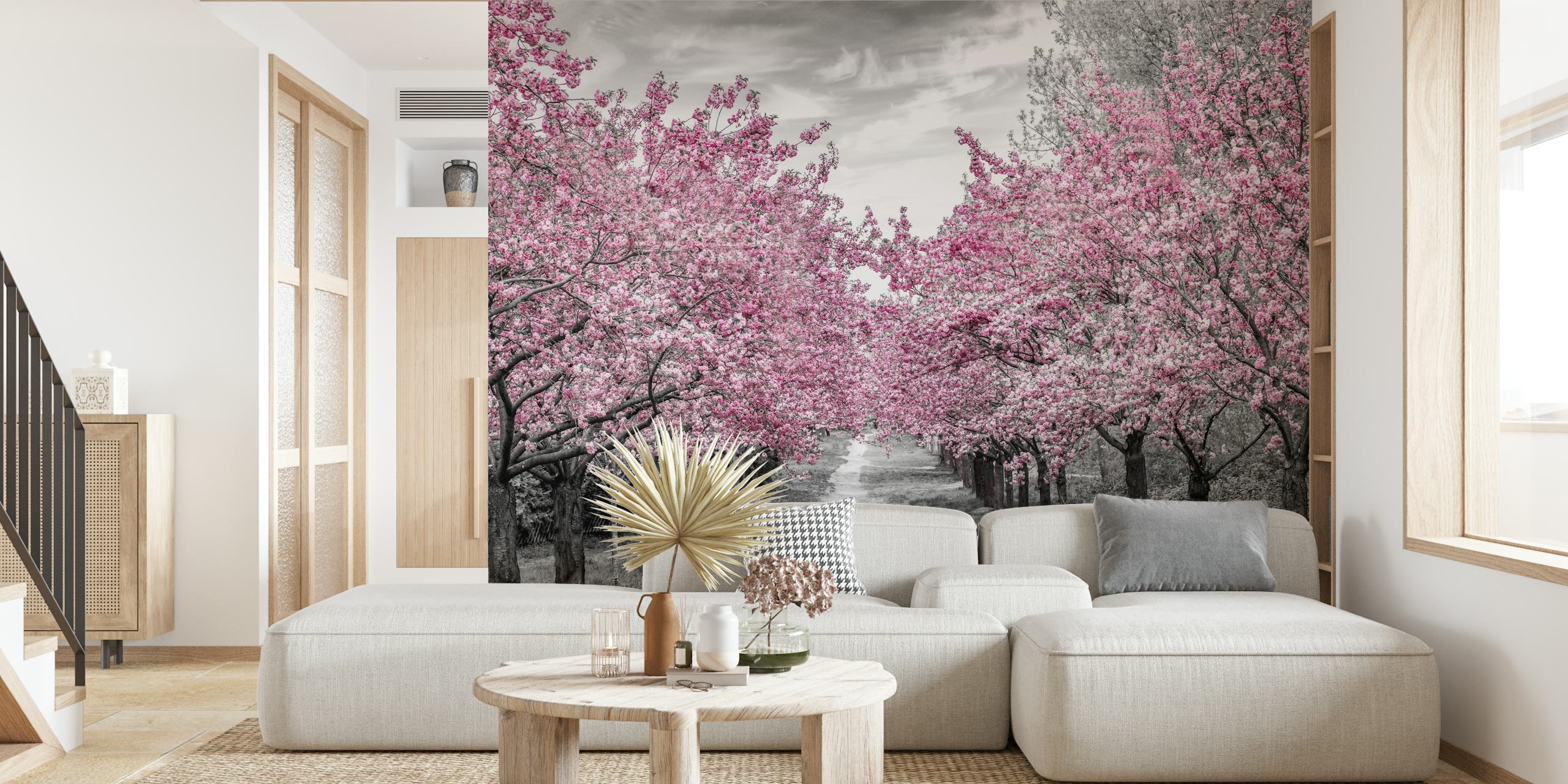 Cherry blossom wallpaper in a room