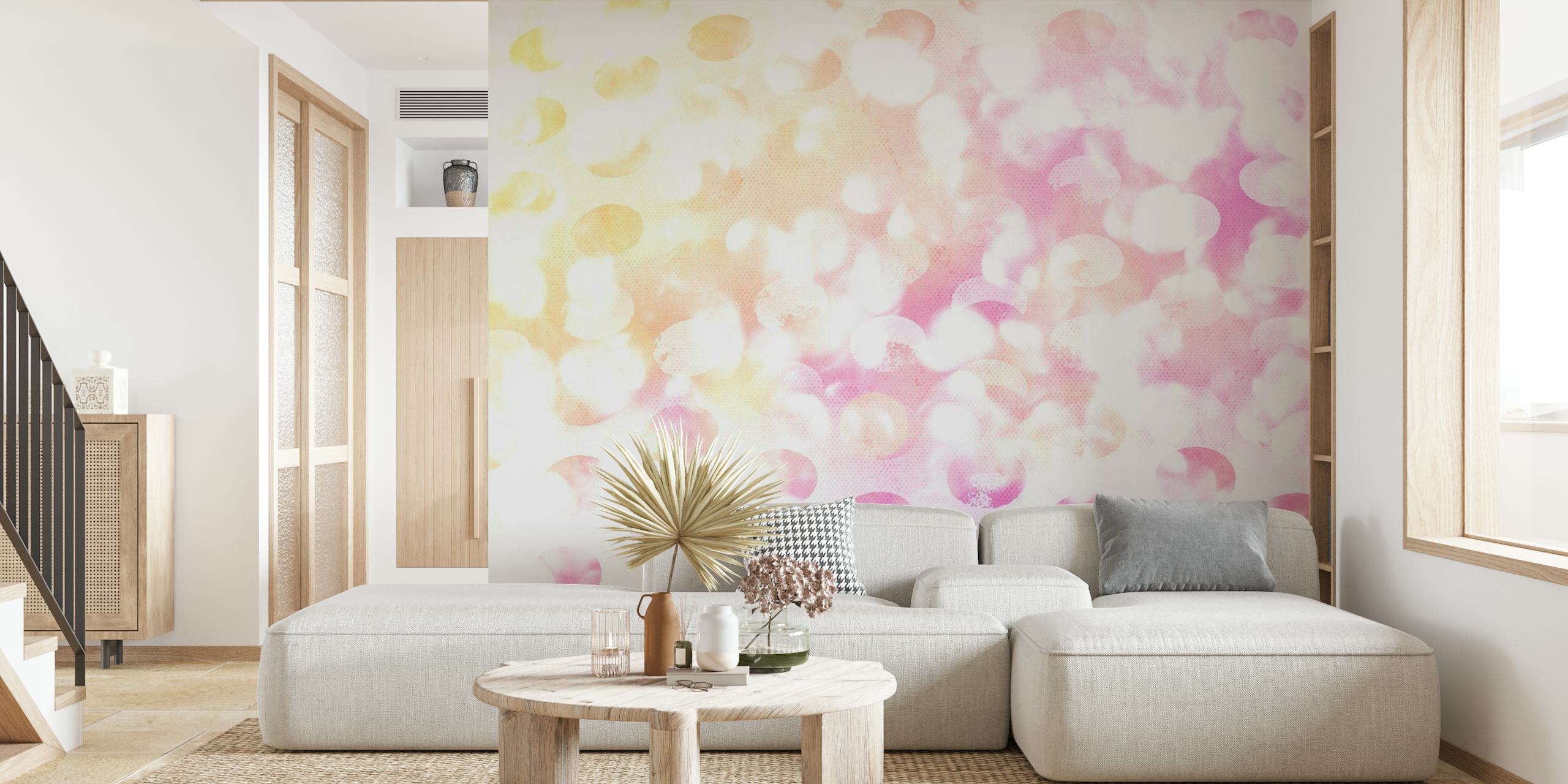 Abstract pastel pink and yellow cotton candy-inspired wall mural art