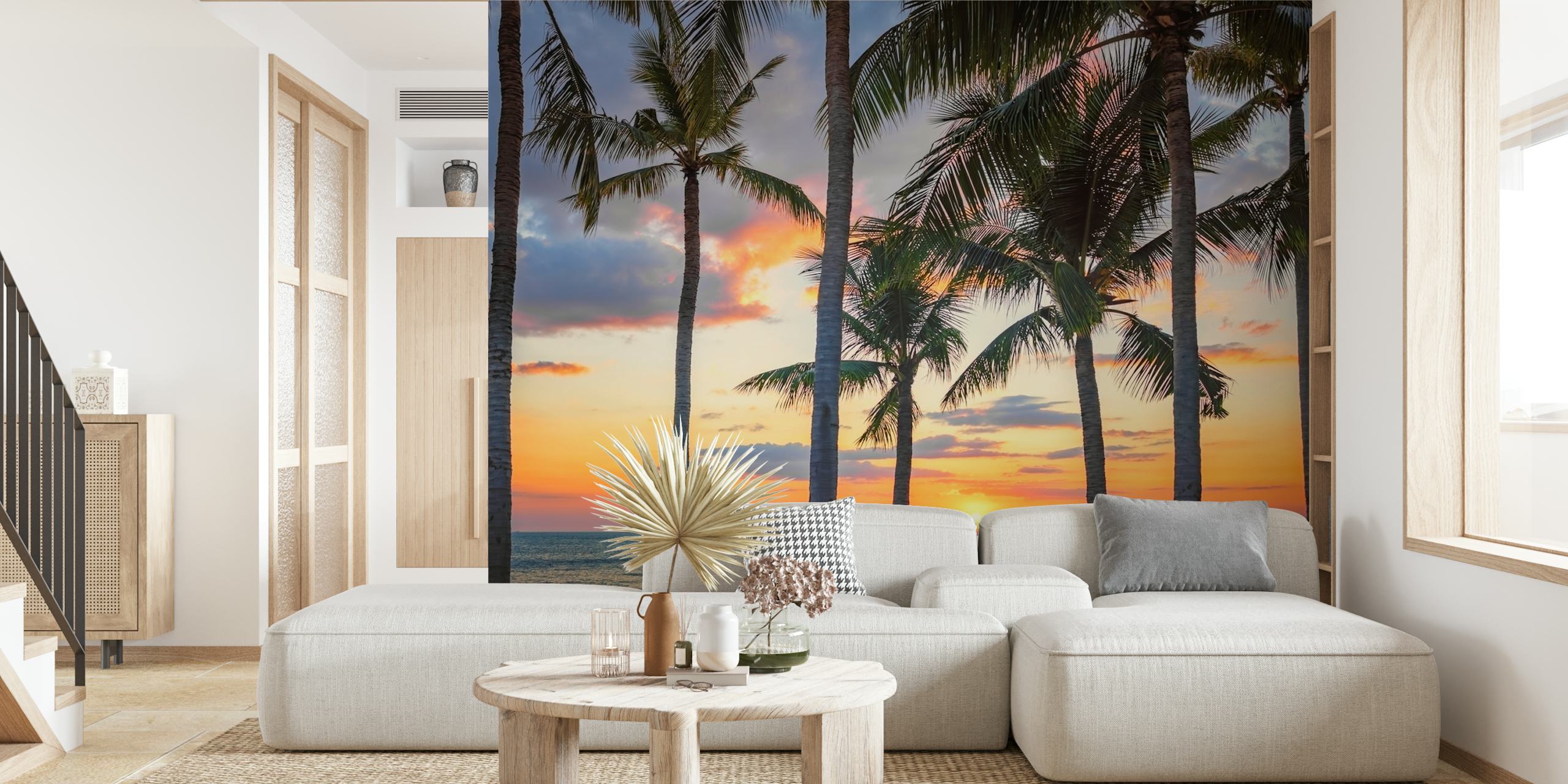 Island Sunset tapet med palmer