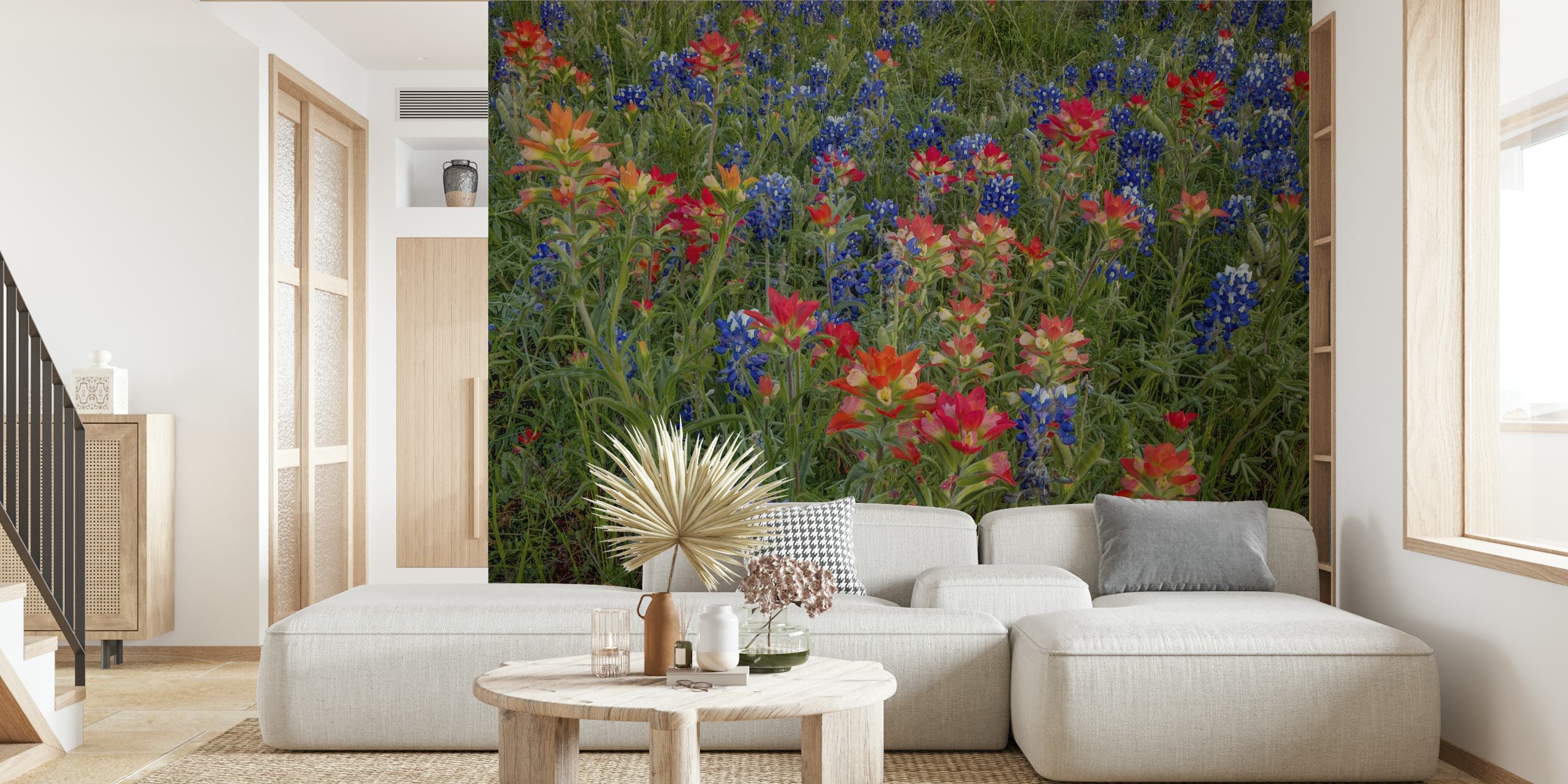Vibrant bluebonnets and Indian paintbrush wallpaper