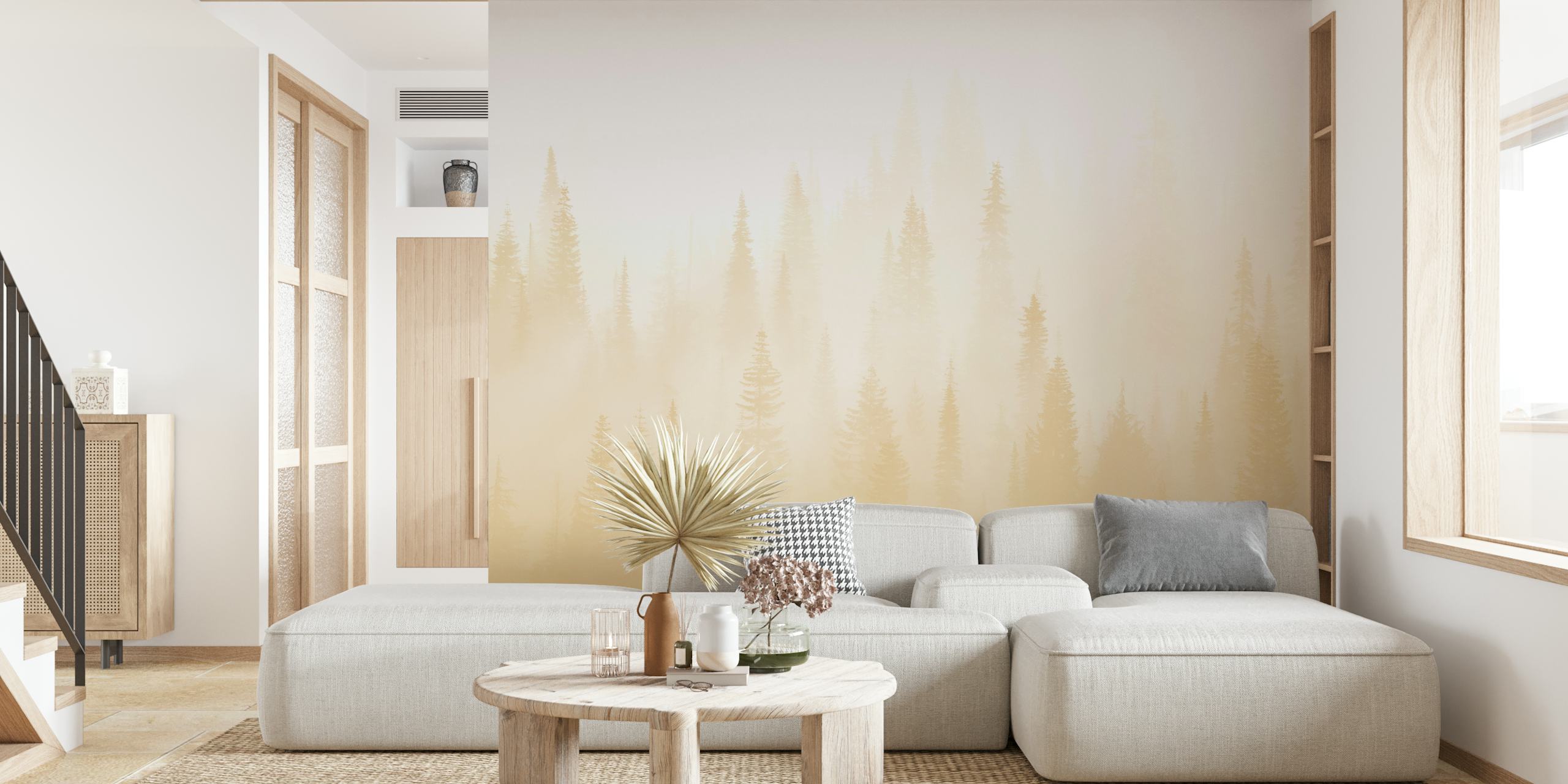 Misty forest yellow tapet i ett rum