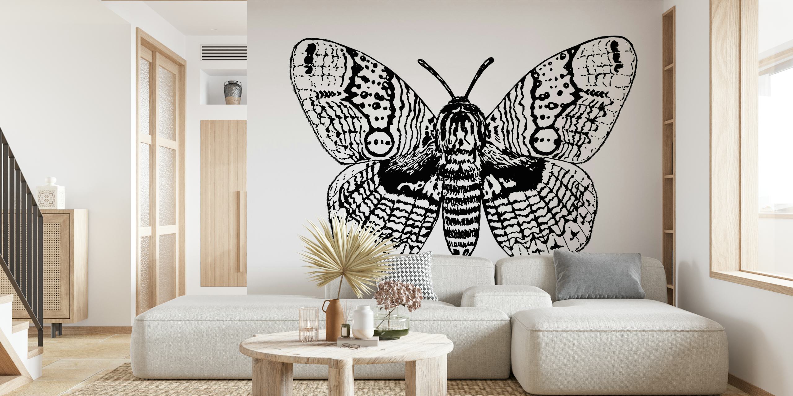 Brahmin moth drawing wallpaper in a room