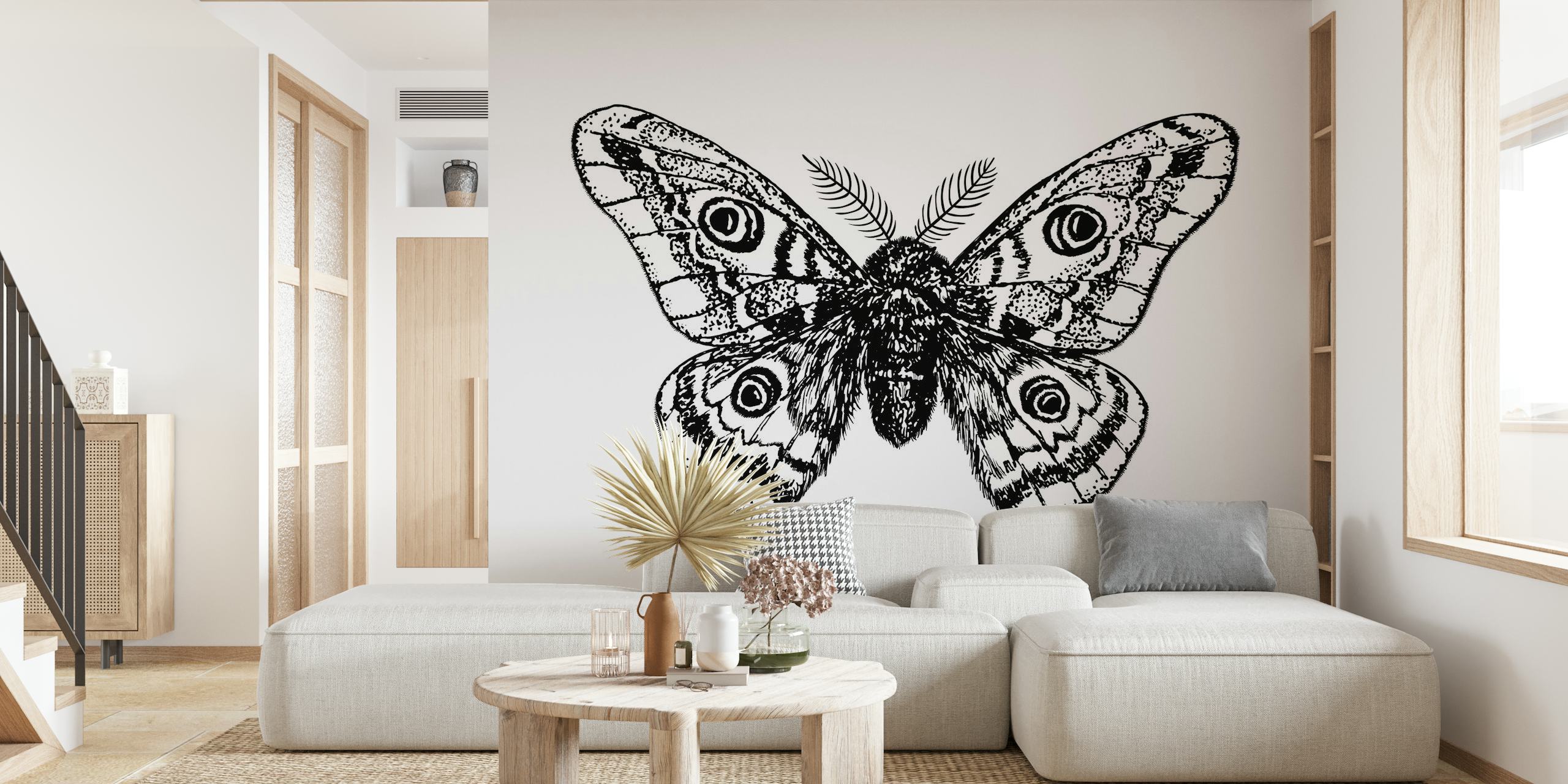 Emperor moth drawing behang